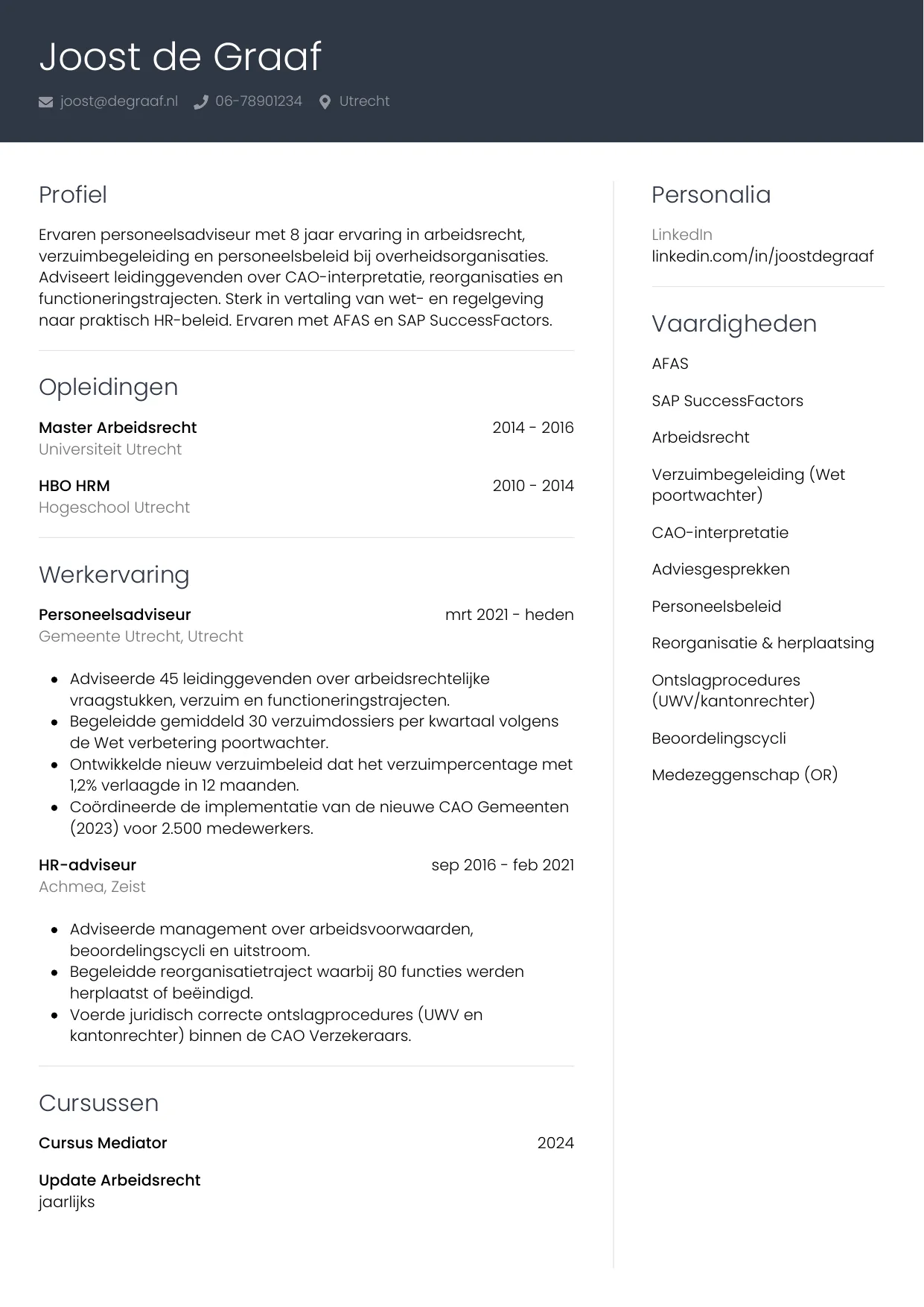 CV Professioneel voor personeelsadviseur