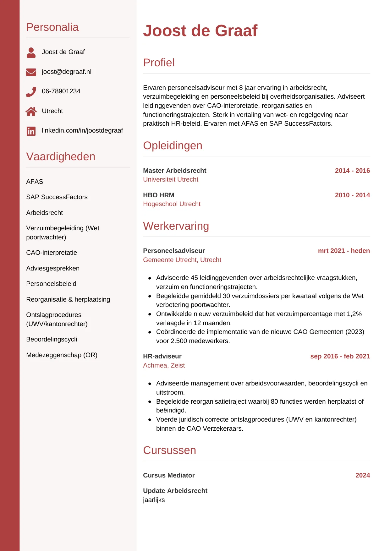 CV Verticaal voor personeelsadviseur