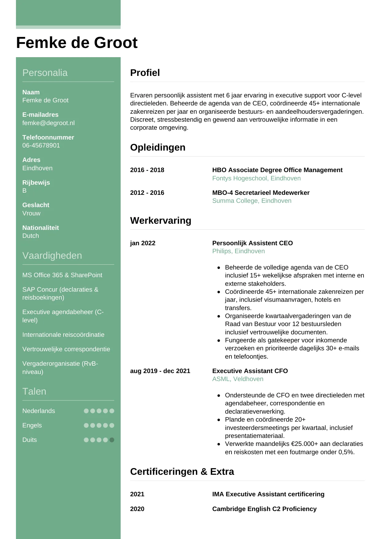 CV Casual voor persoonlijk assistent