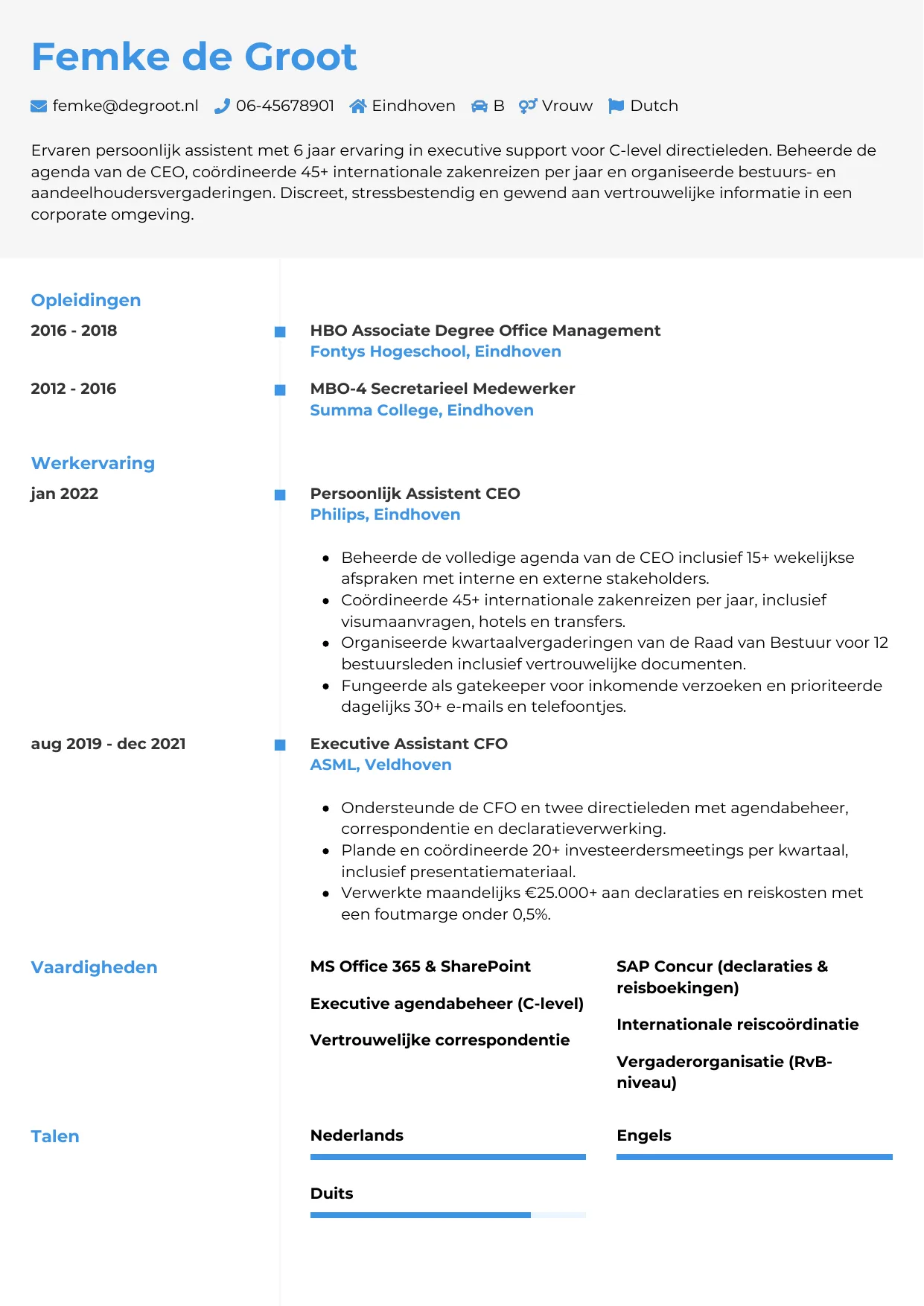 CV Chrono voor persoonlijk assistent