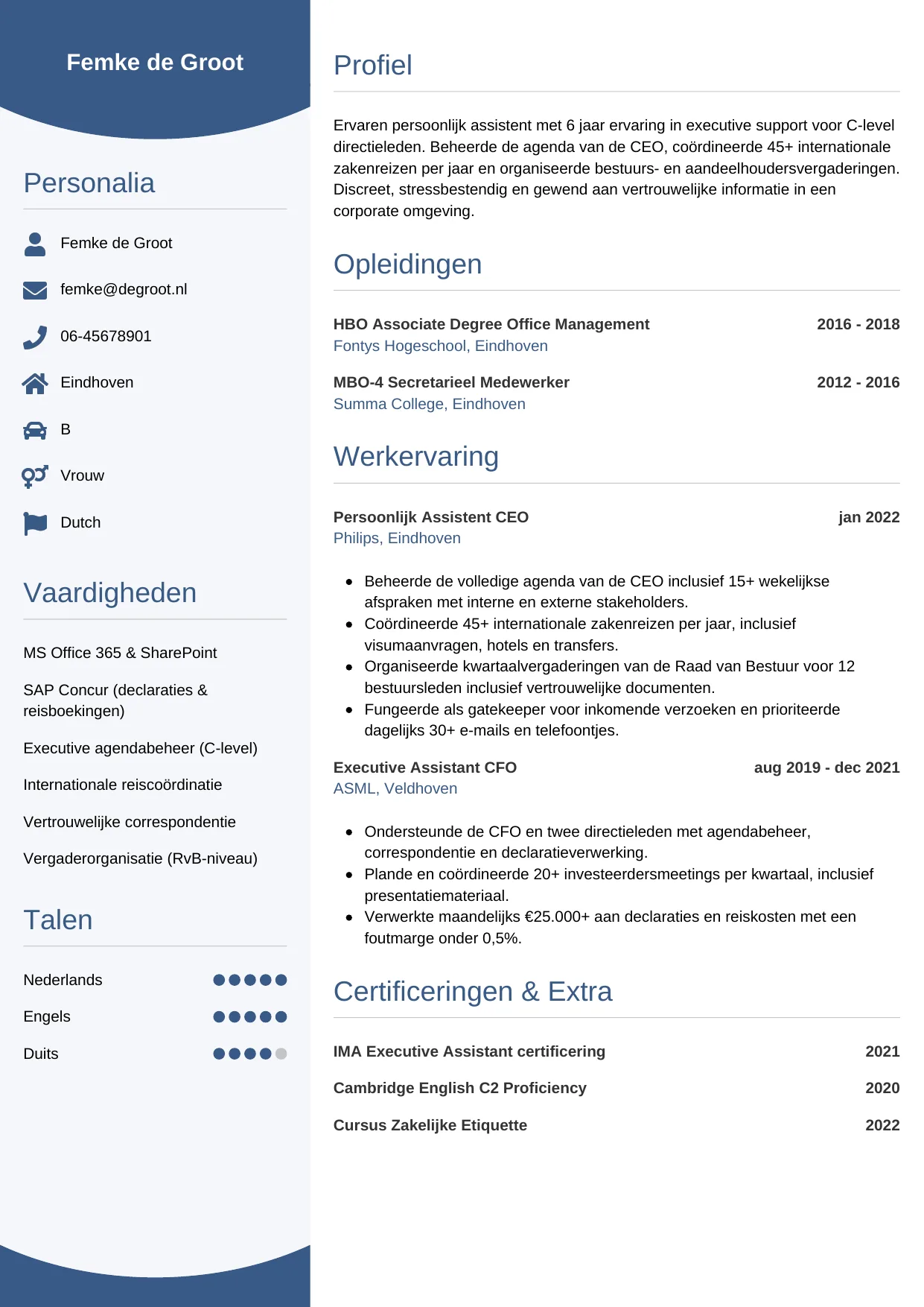 CV Circulair voor persoonlijk assistent