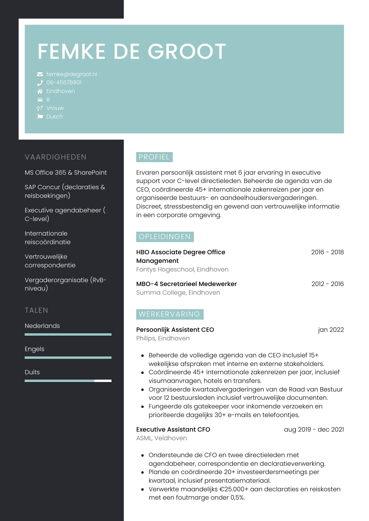 CV Elegant voor persoonlijk assistent