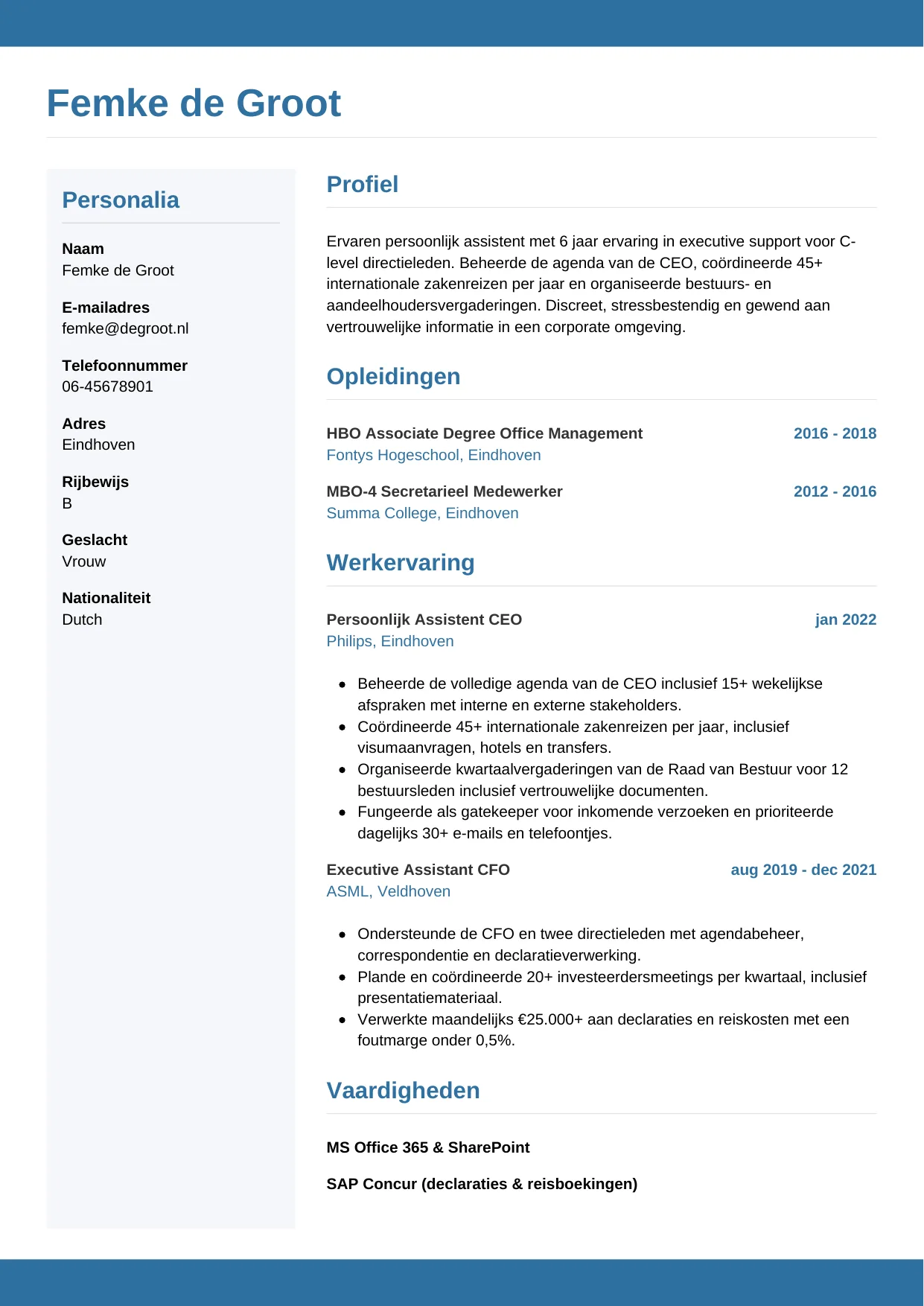 CV Horizontaal voor persoonlijk assistent