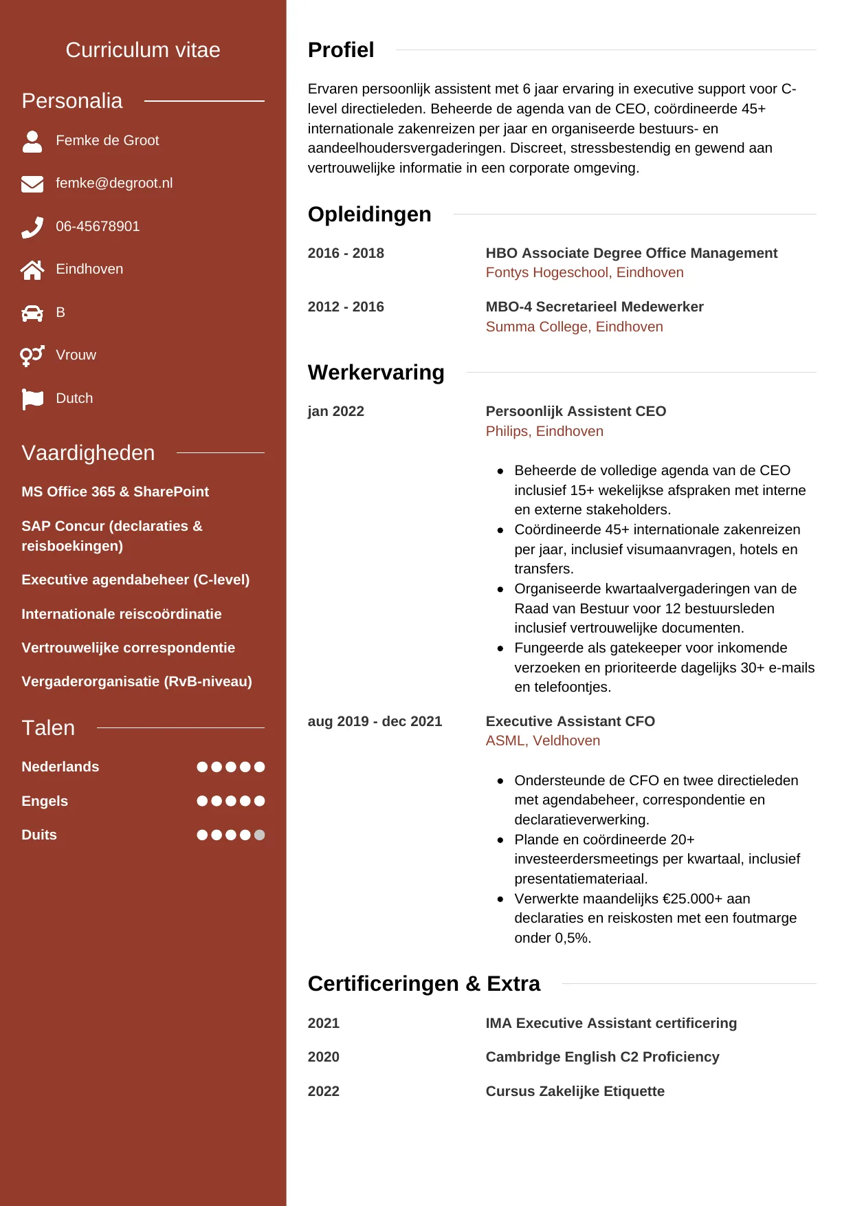 CV Modern voor persoonlijk assistent