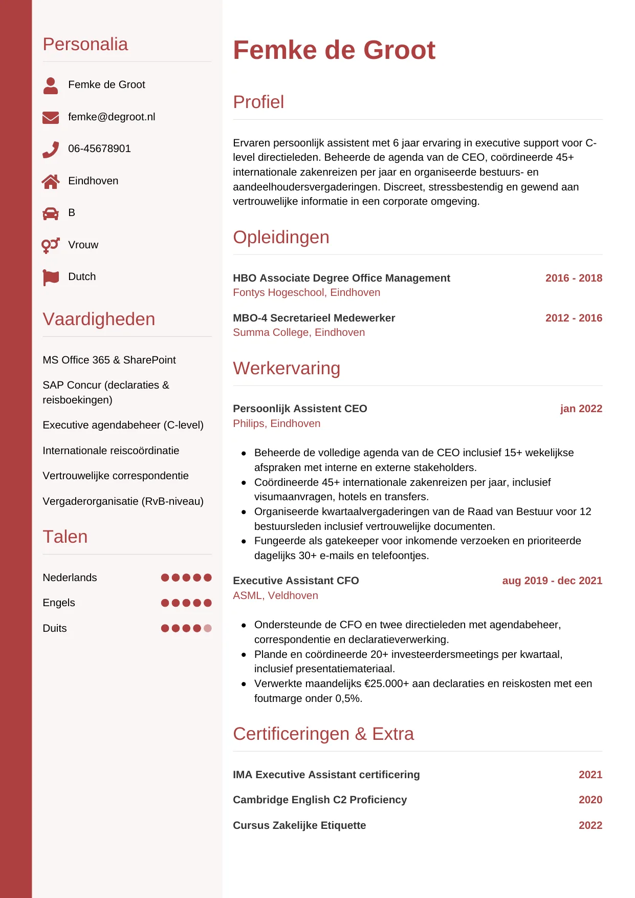 CV Verticaal voor persoonlijk assistent