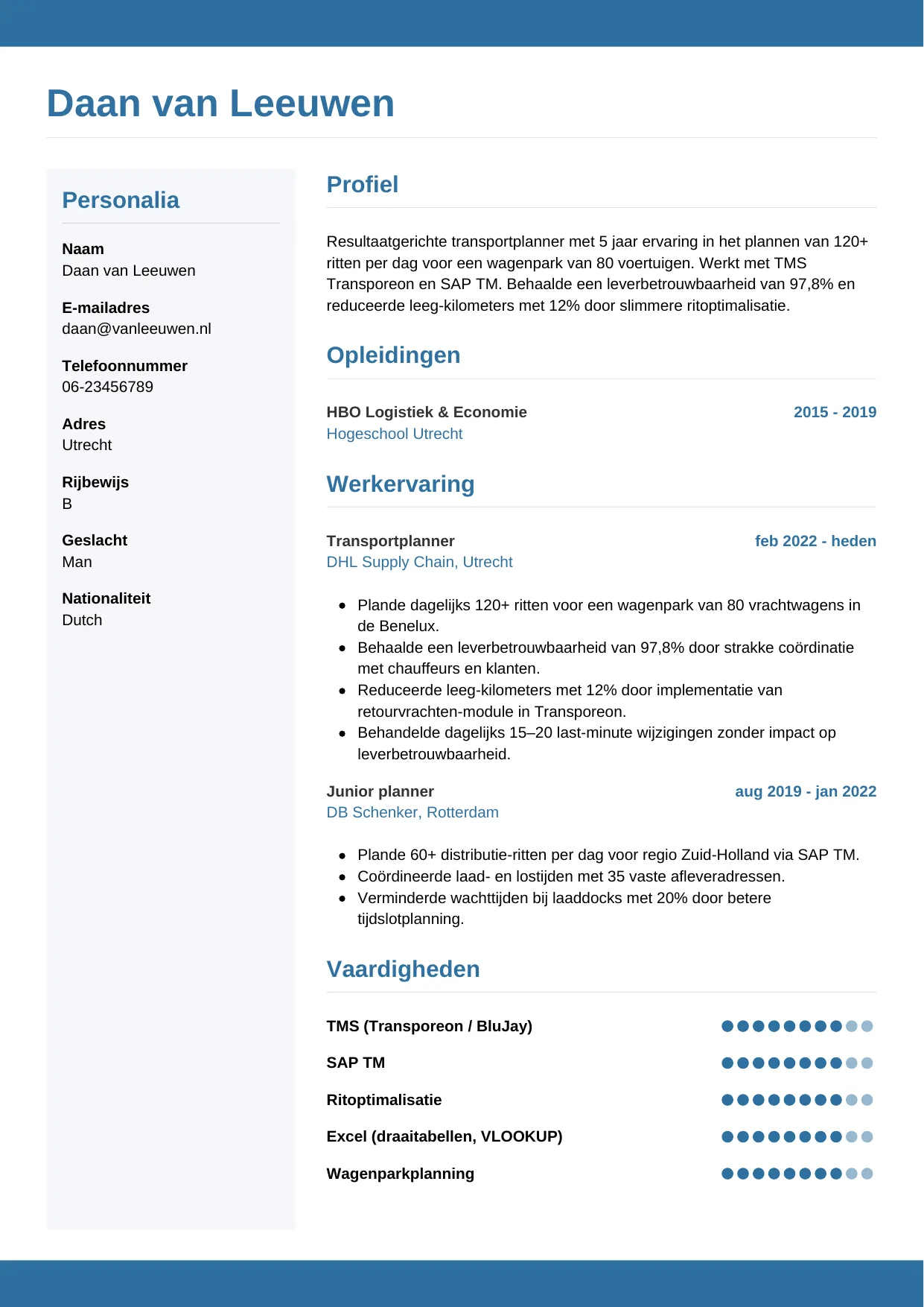 CV Horizontaal voor planner