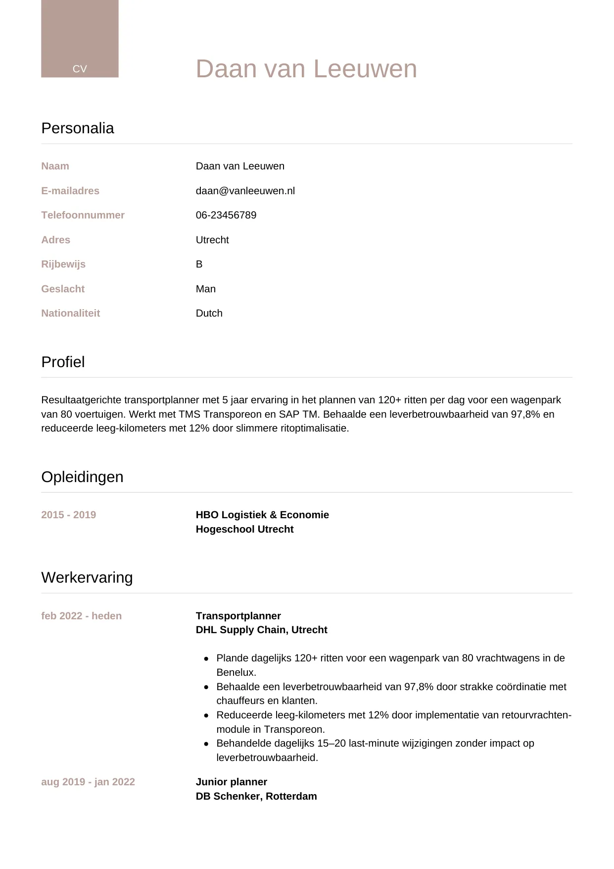 CV Luxe voor planner