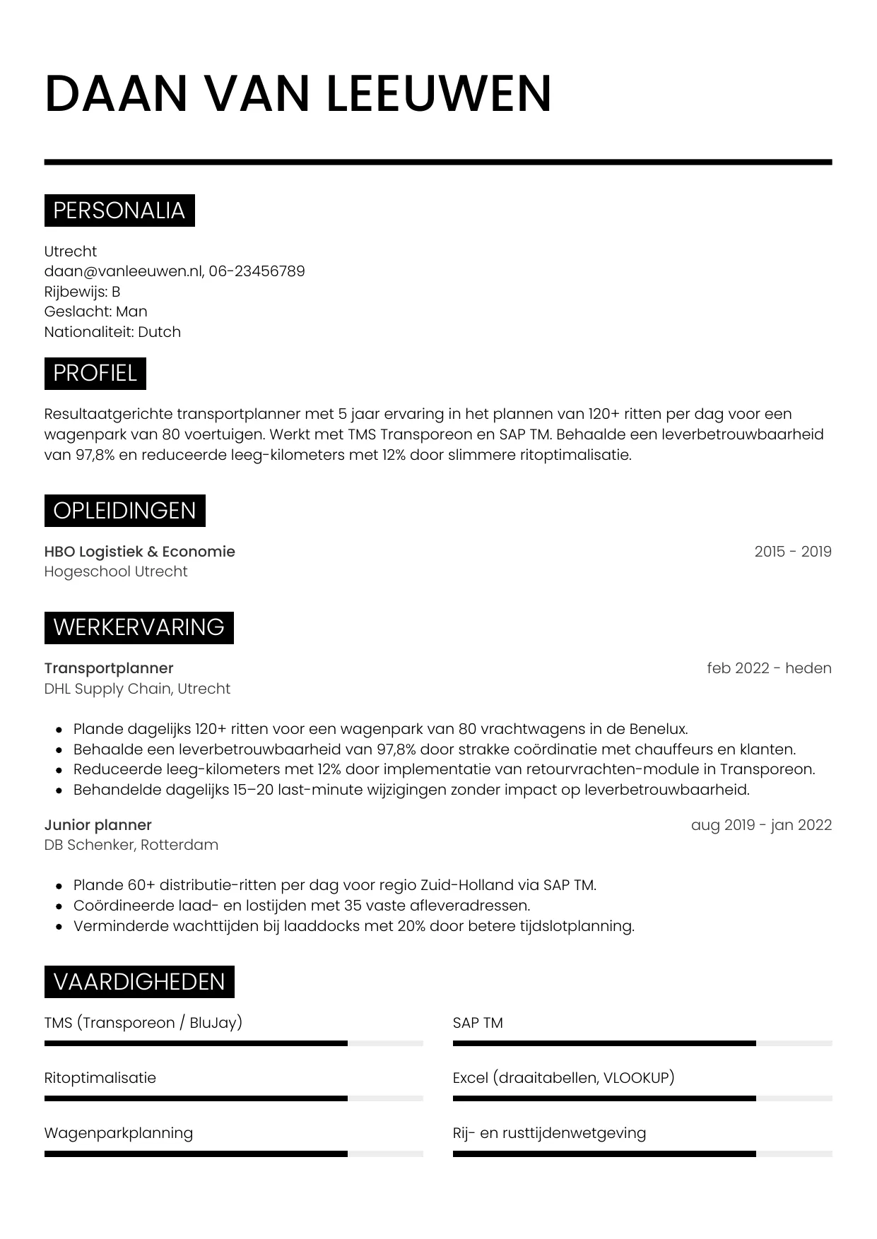CV Metro voor planner