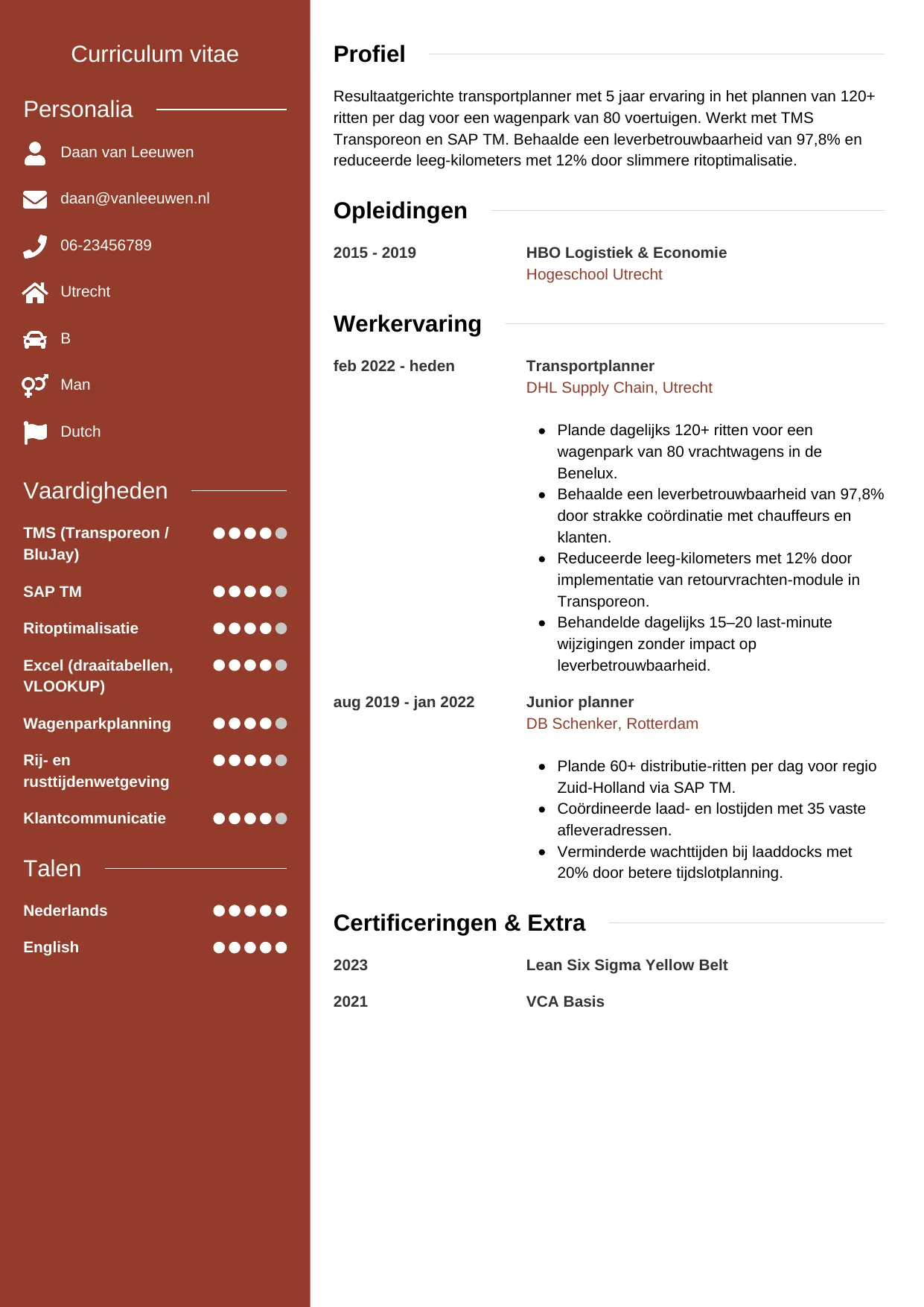 CV Modern voor planner