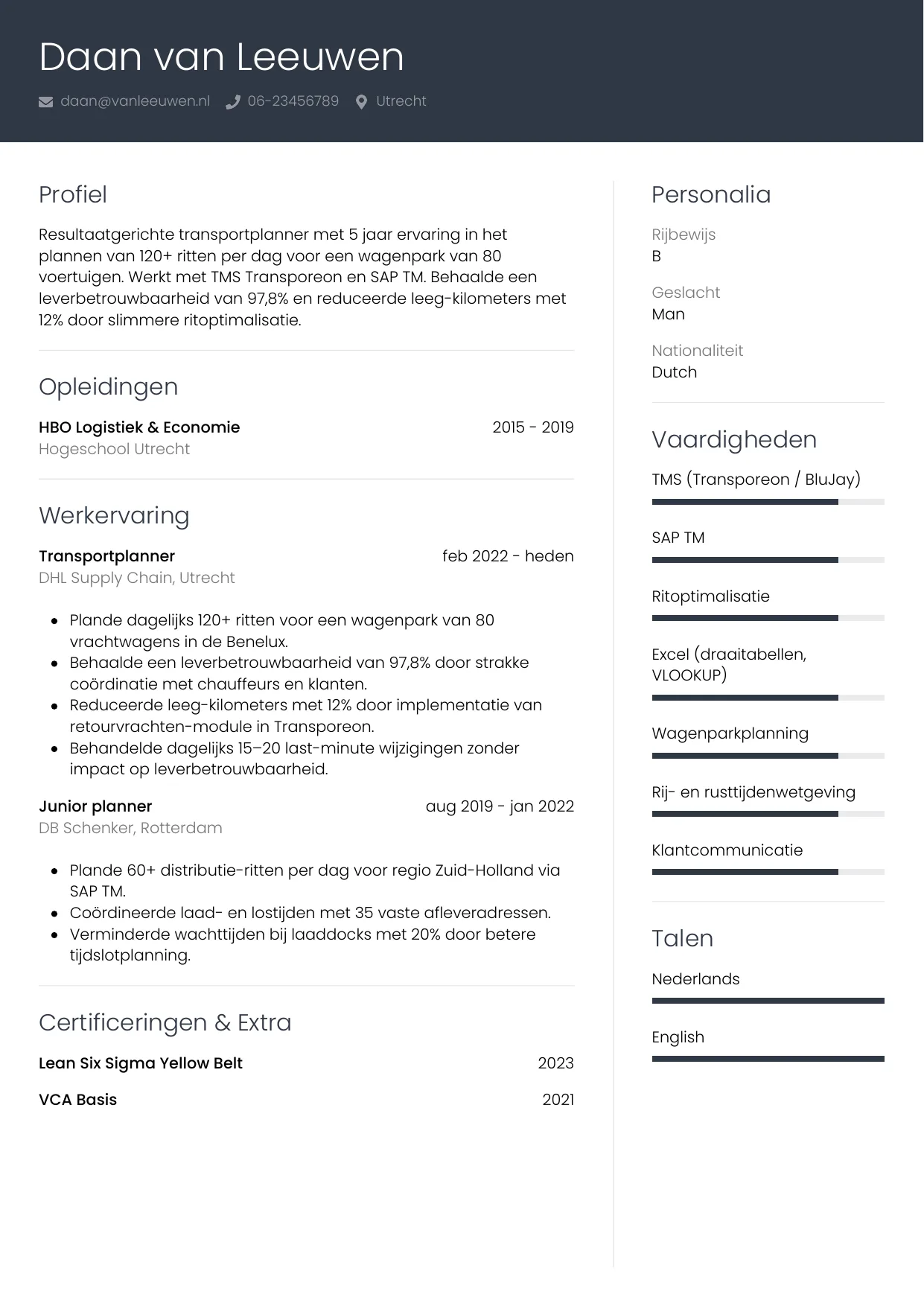 CV Professioneel voor planner