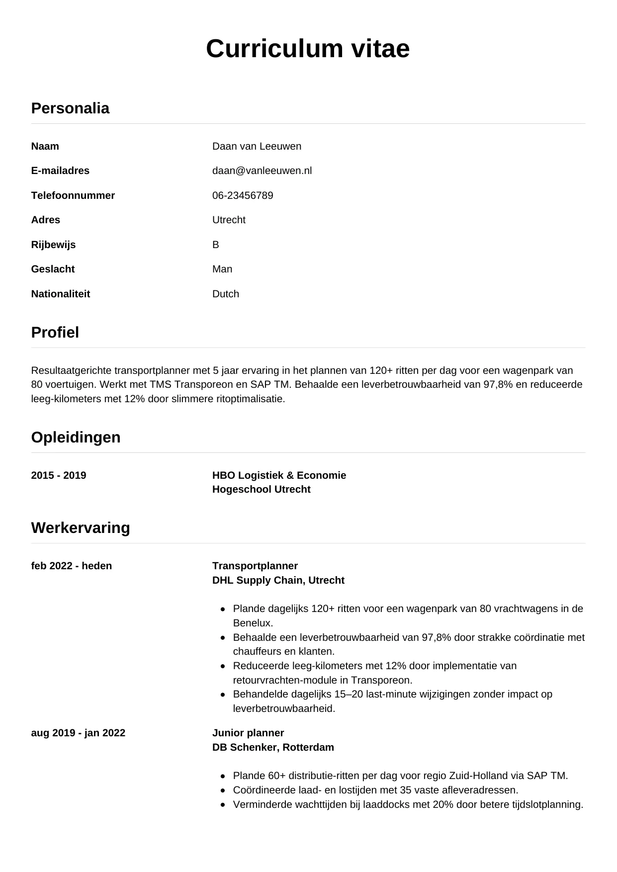 CV Simpel voor planner