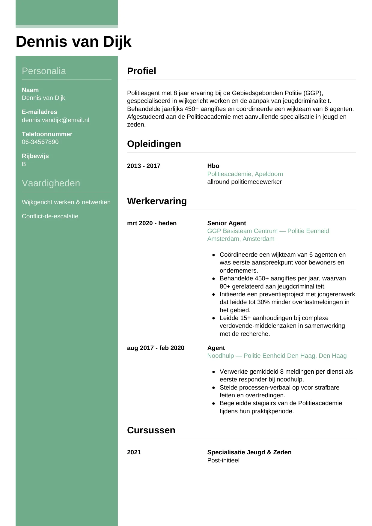 CV Casual voor politieagent