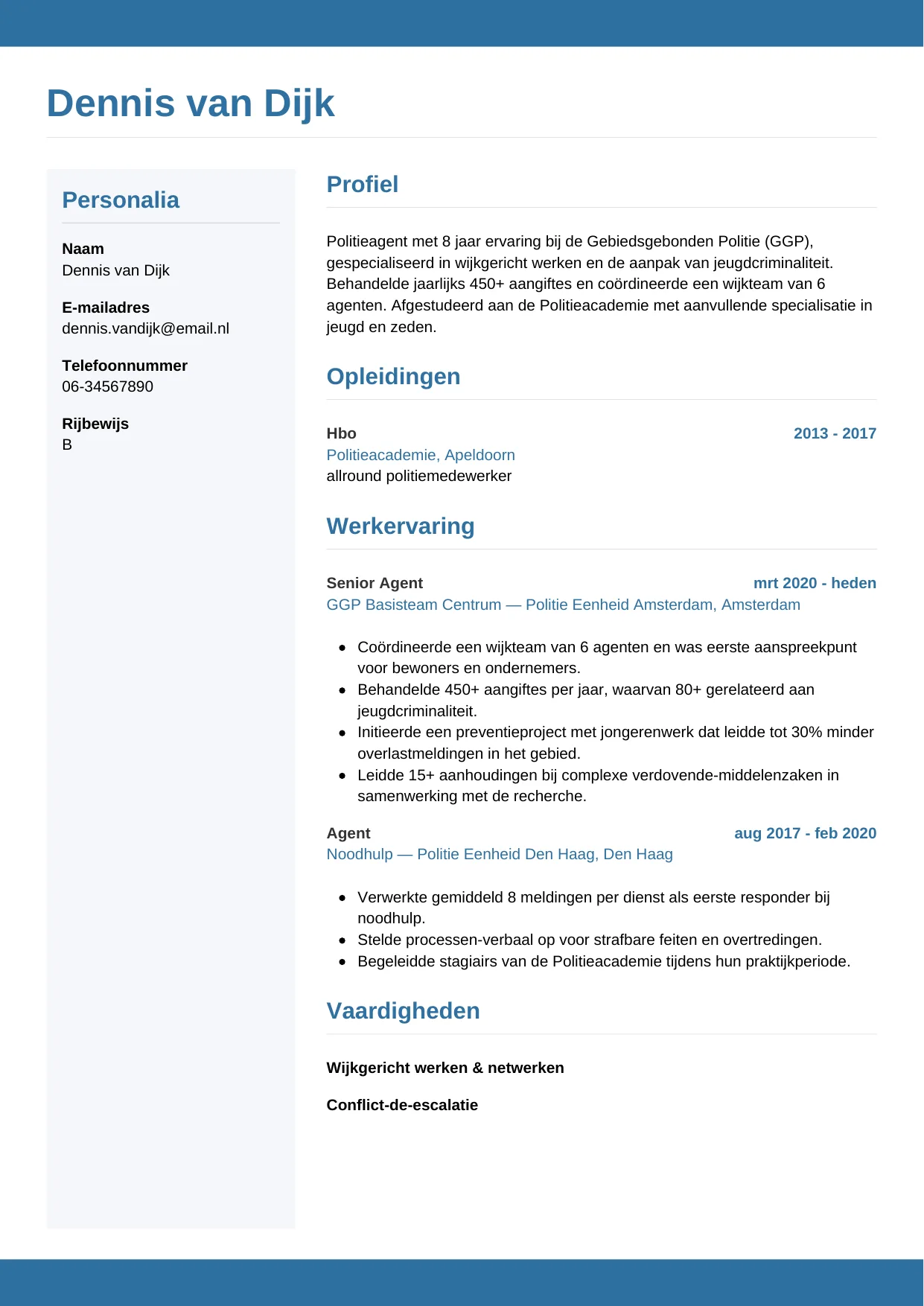 CV Horizontaal voor politieagent