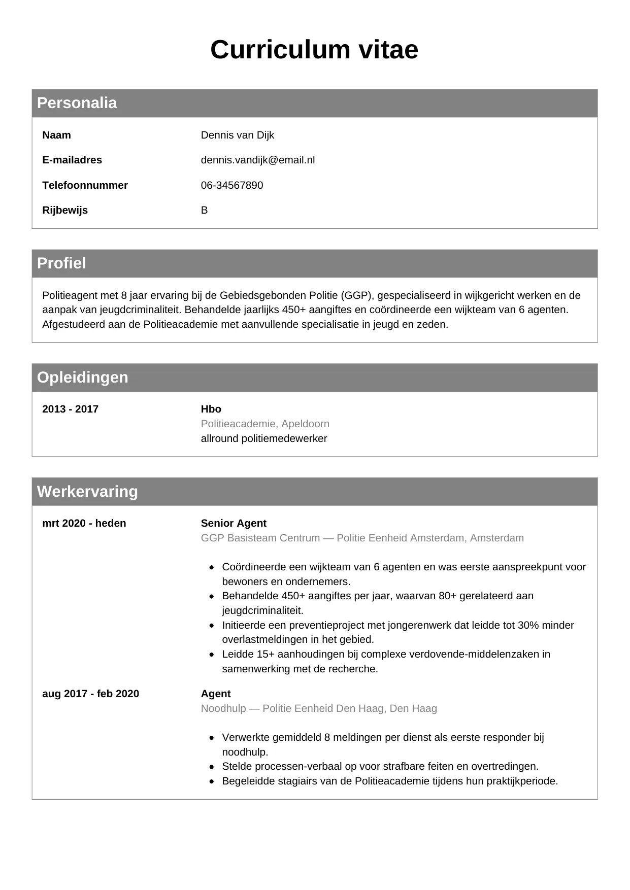 CV Klassiek voor politieagent