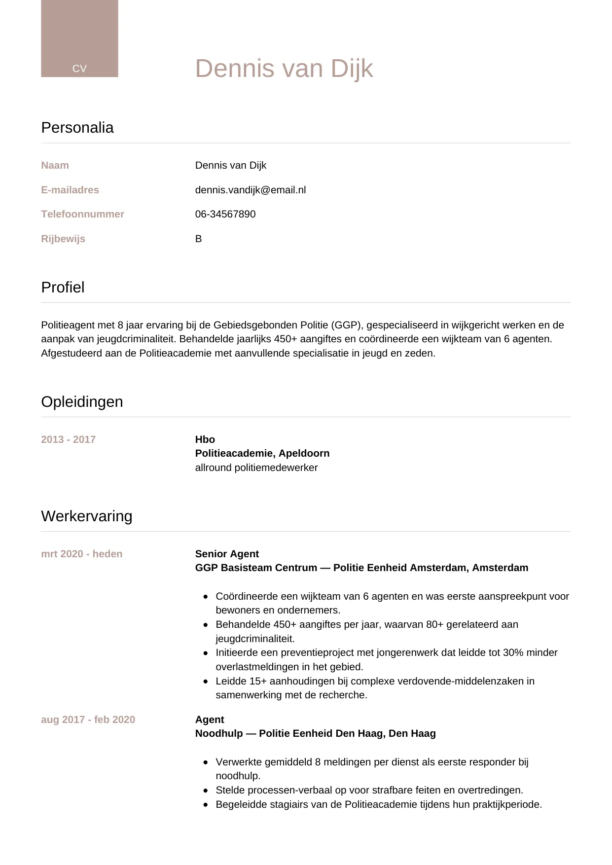 CV Luxe voor politieagent