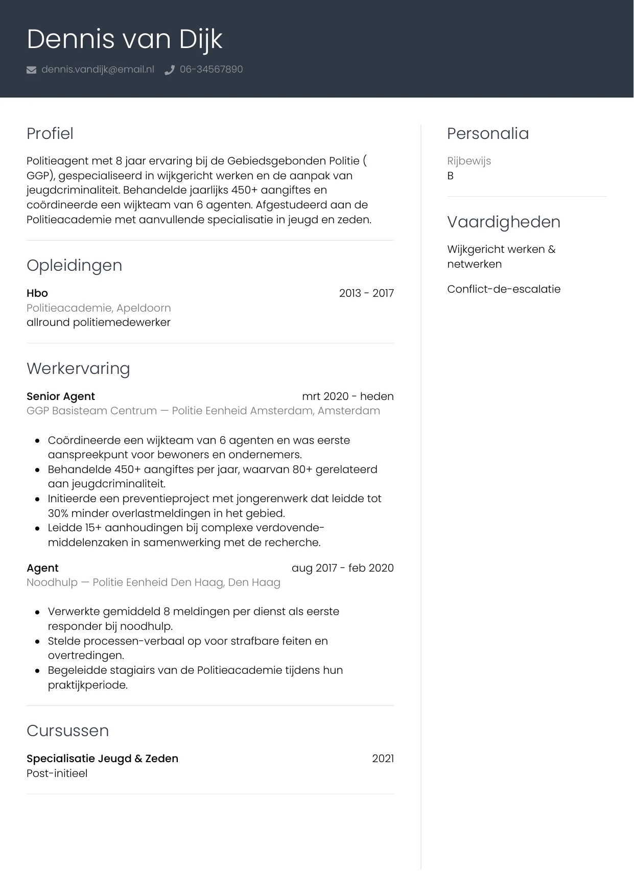 CV Professioneel voor politieagent