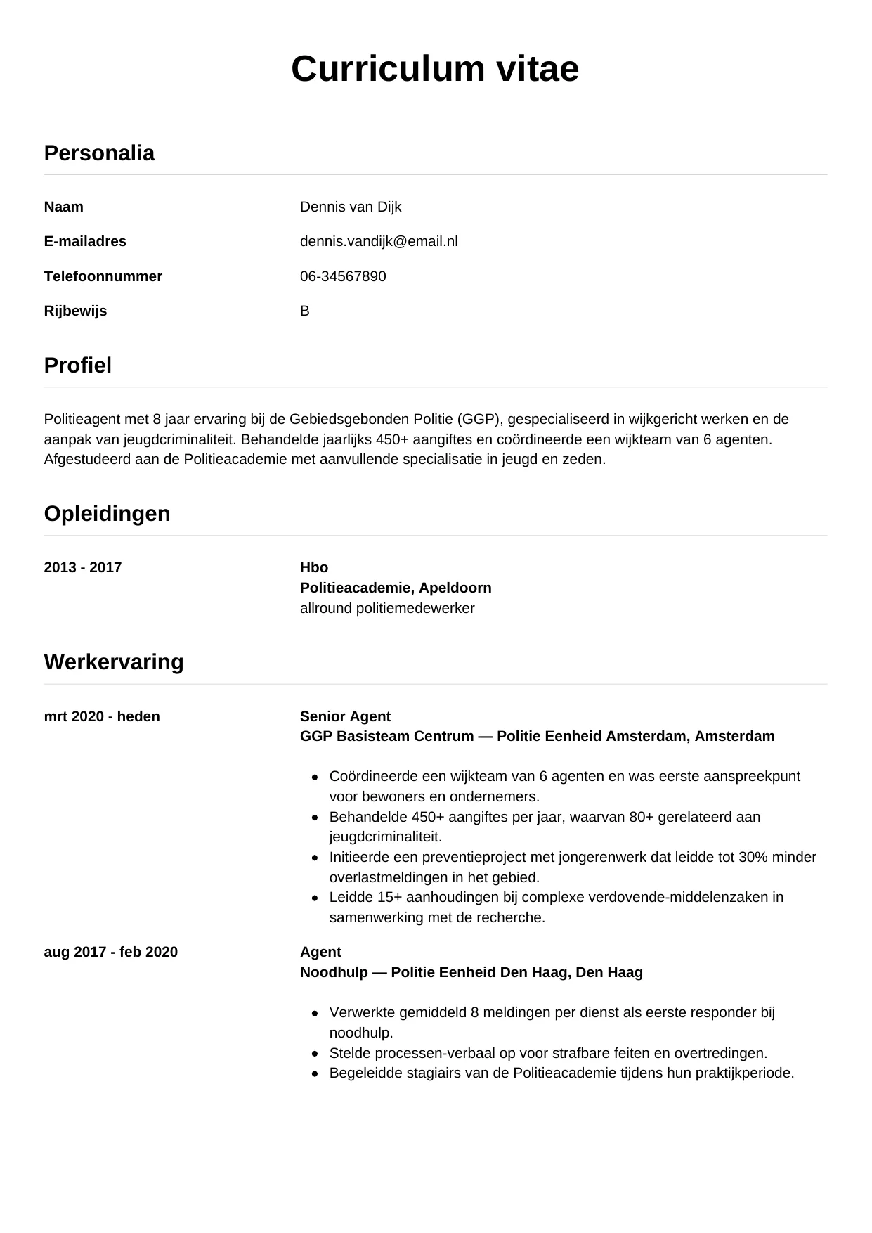 CV Simpel voor politieagent