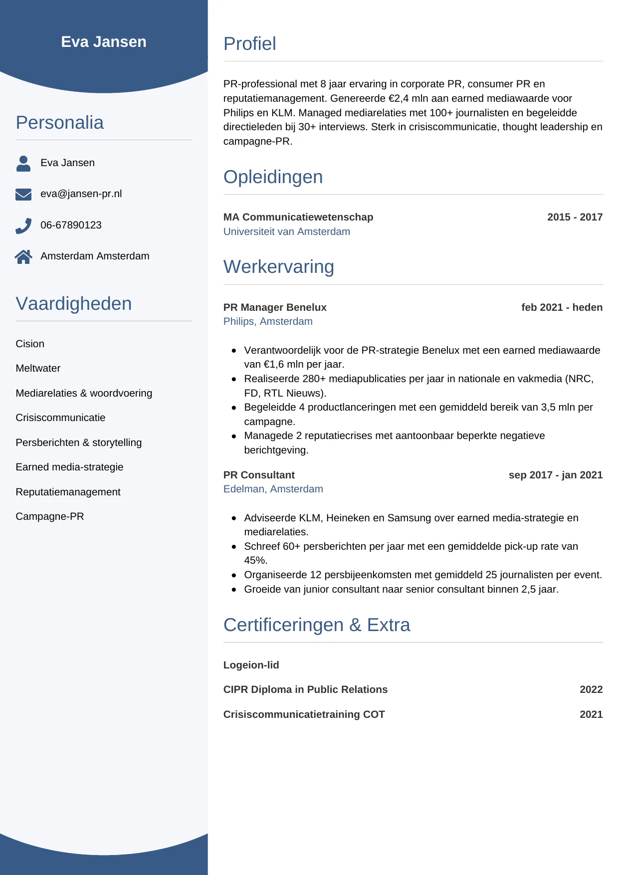 CV Circulair voor pr manager