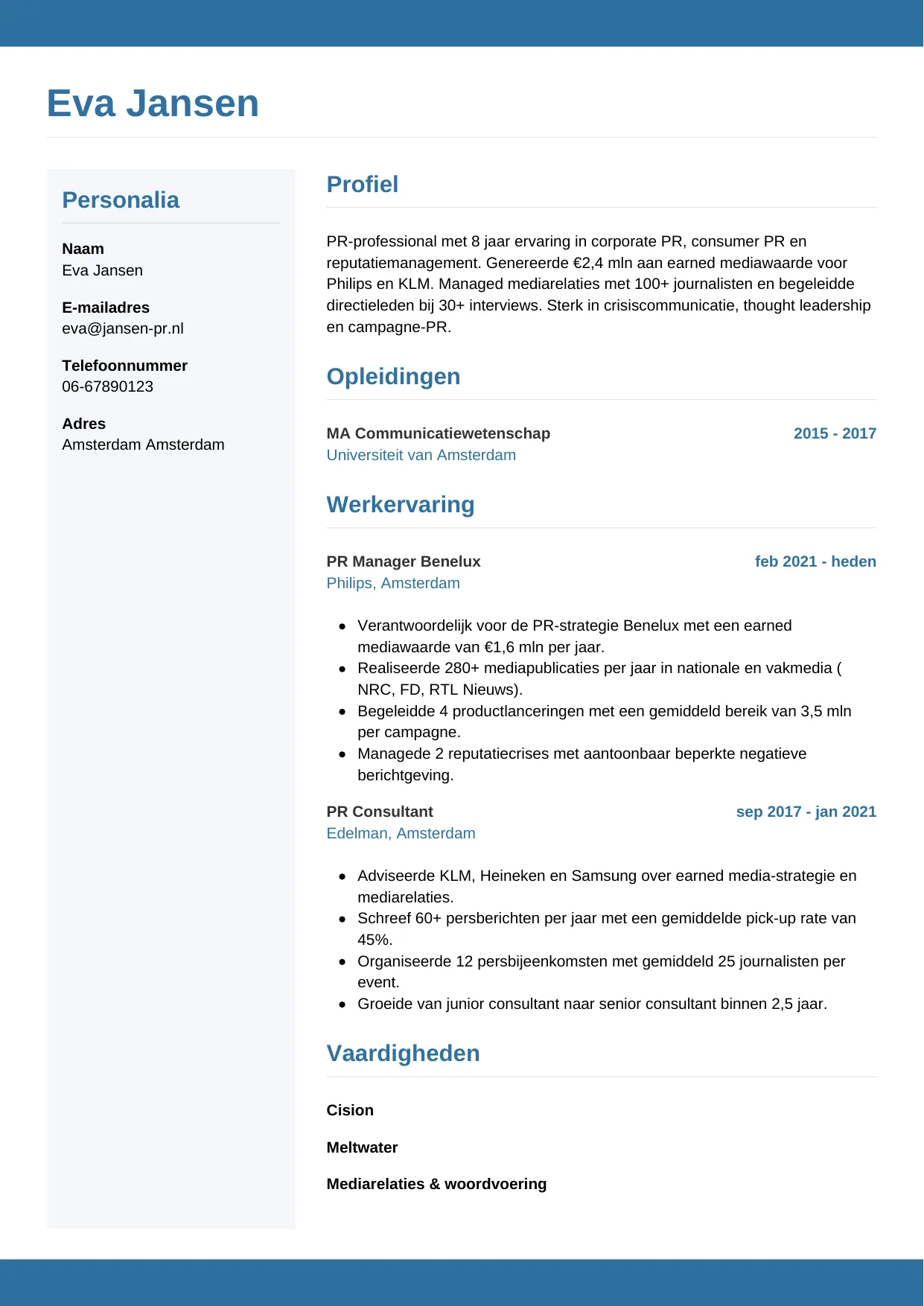 CV Horizontaal voor pr manager