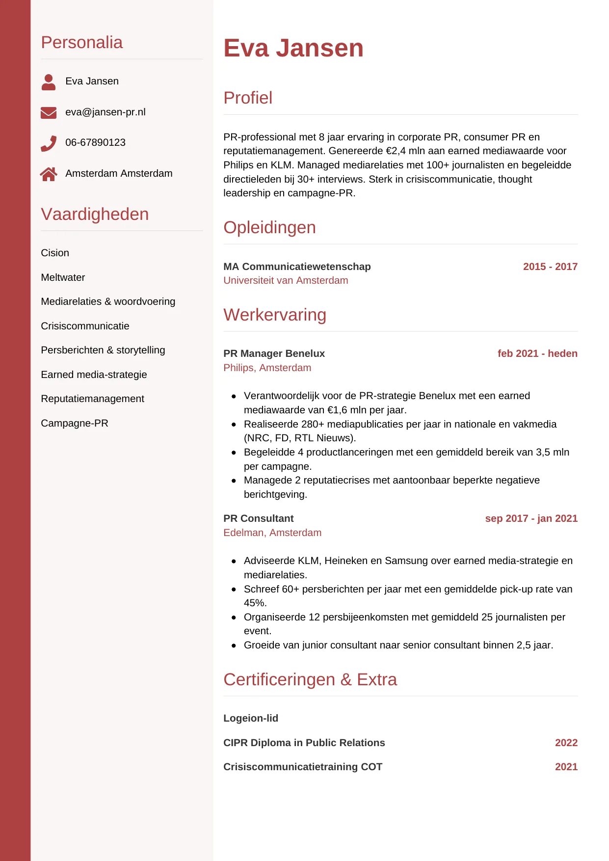 CV Verticaal voor pr manager