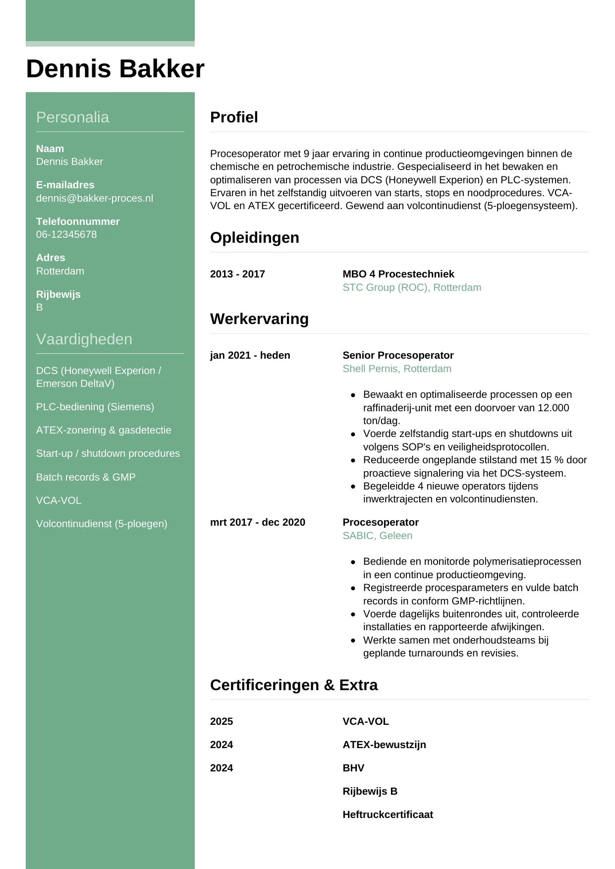 CV Casual voor procesoperator