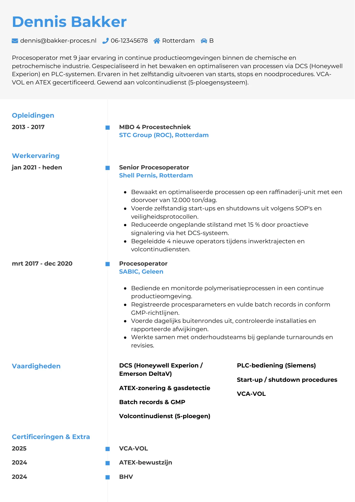 CV Chrono voor procesoperator