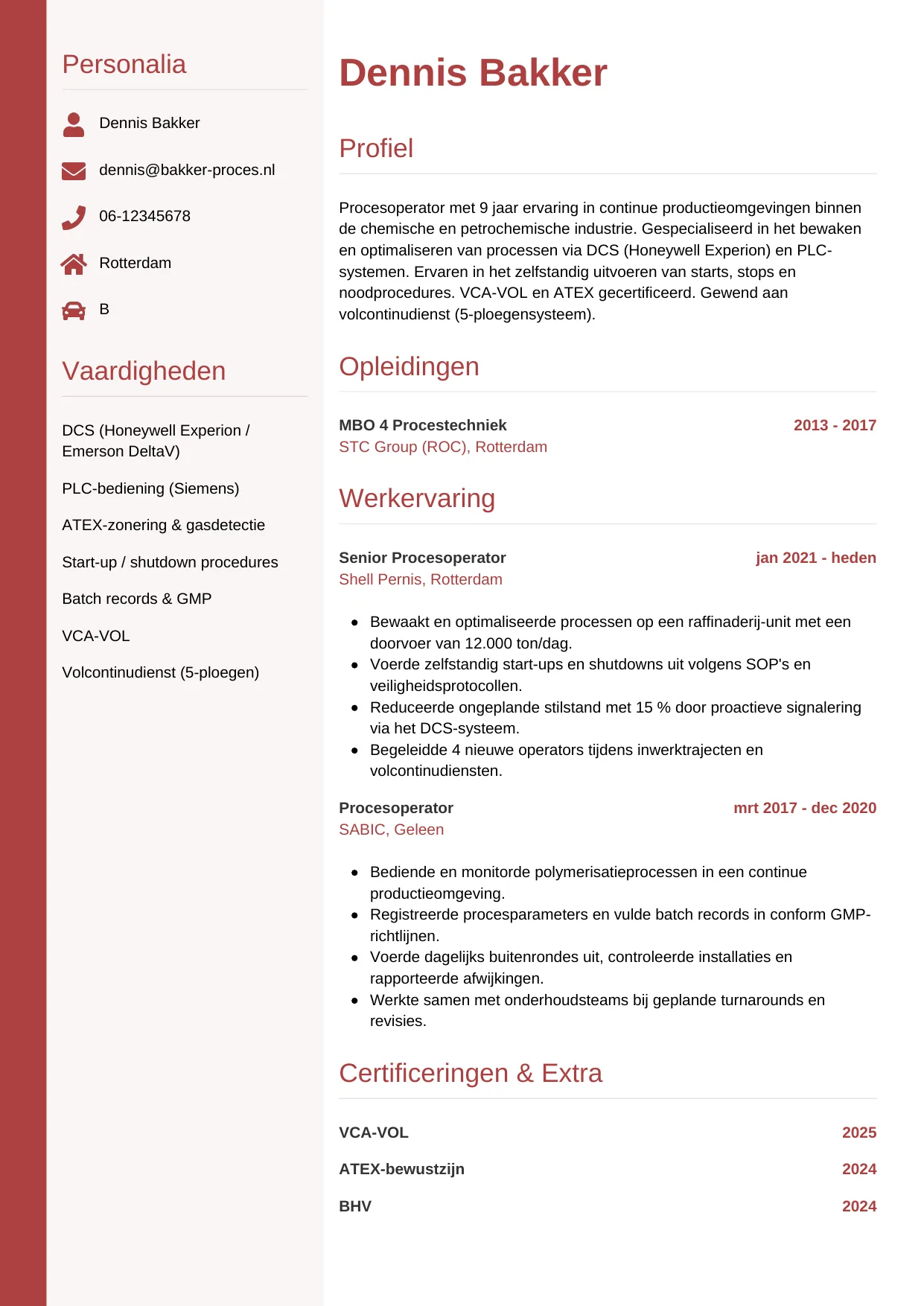 CV Verticaal voor procesoperator