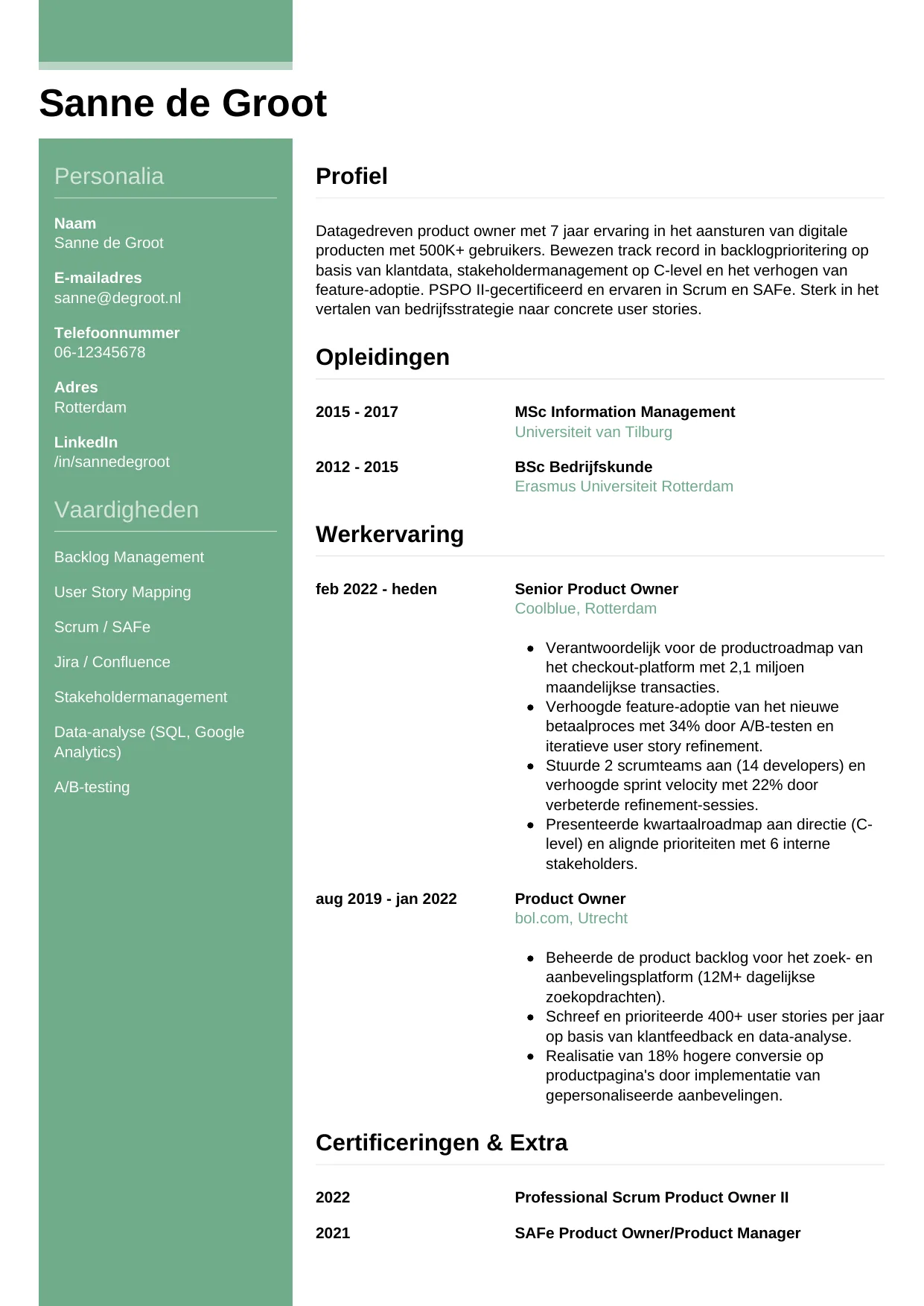 CV Casual voor product owner