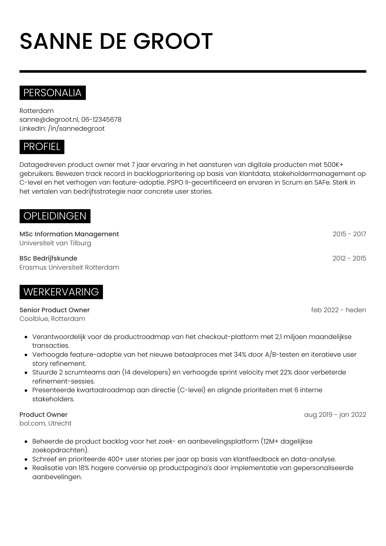 CV Metro voor product owner