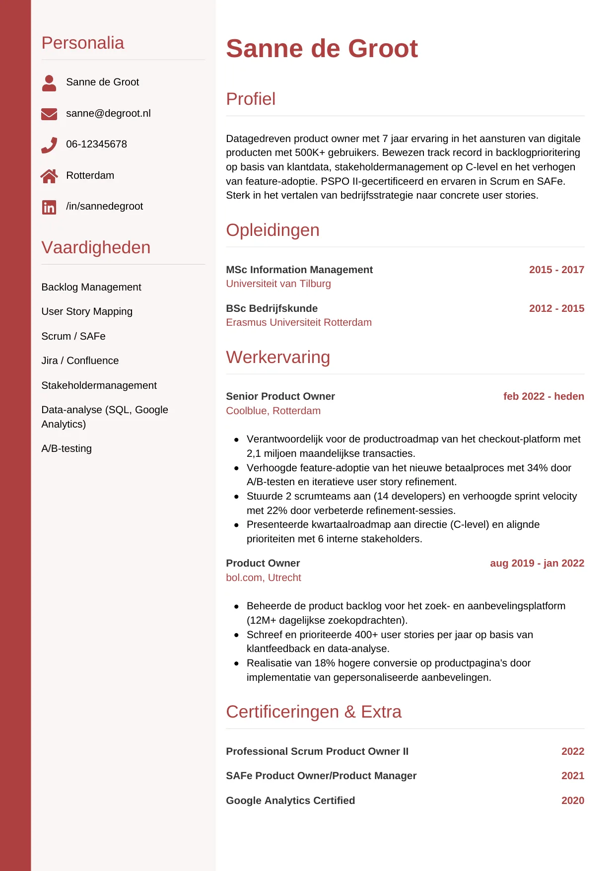 CV Verticaal voor product owner