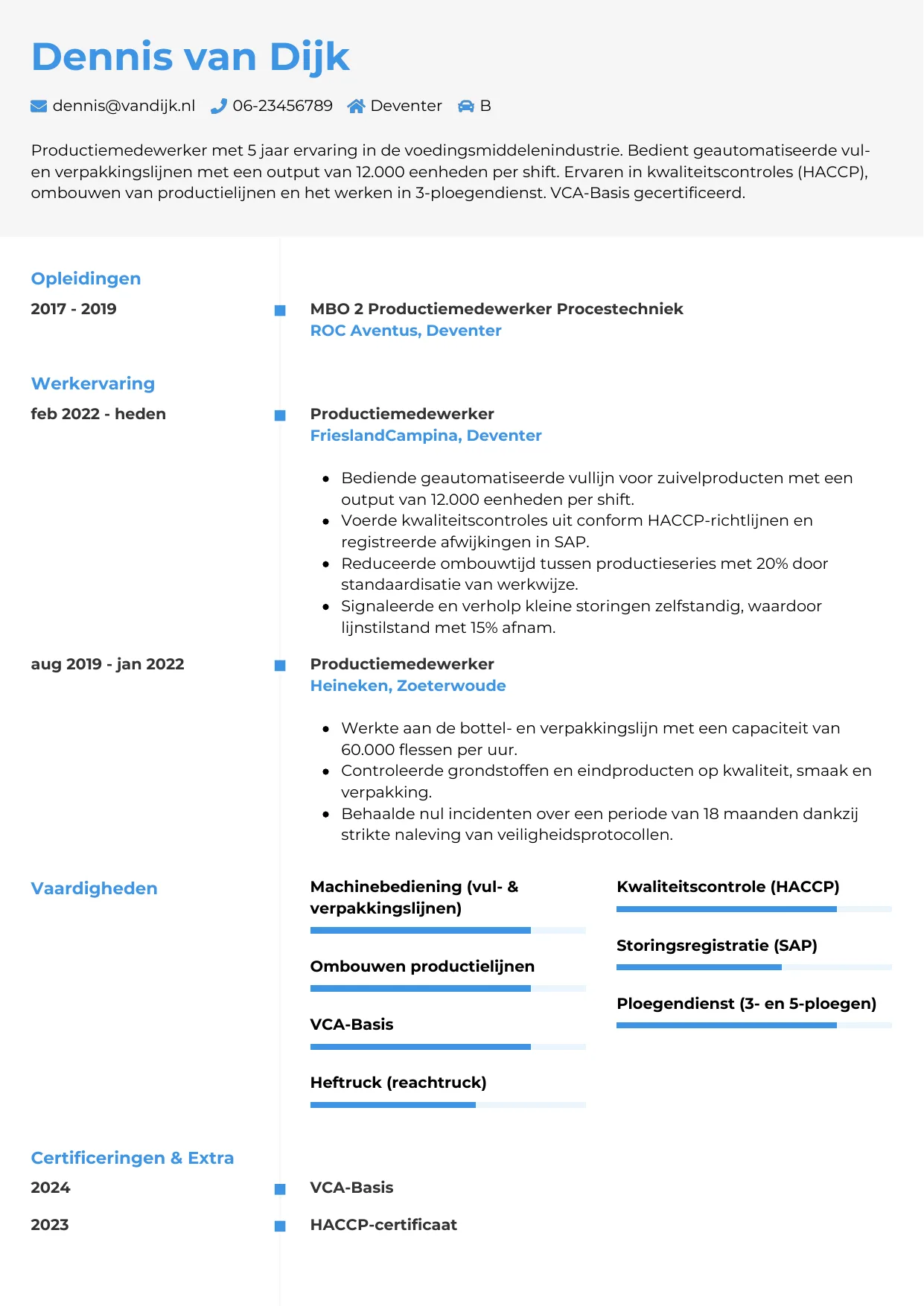 CV Chrono voor productiemedewerker
