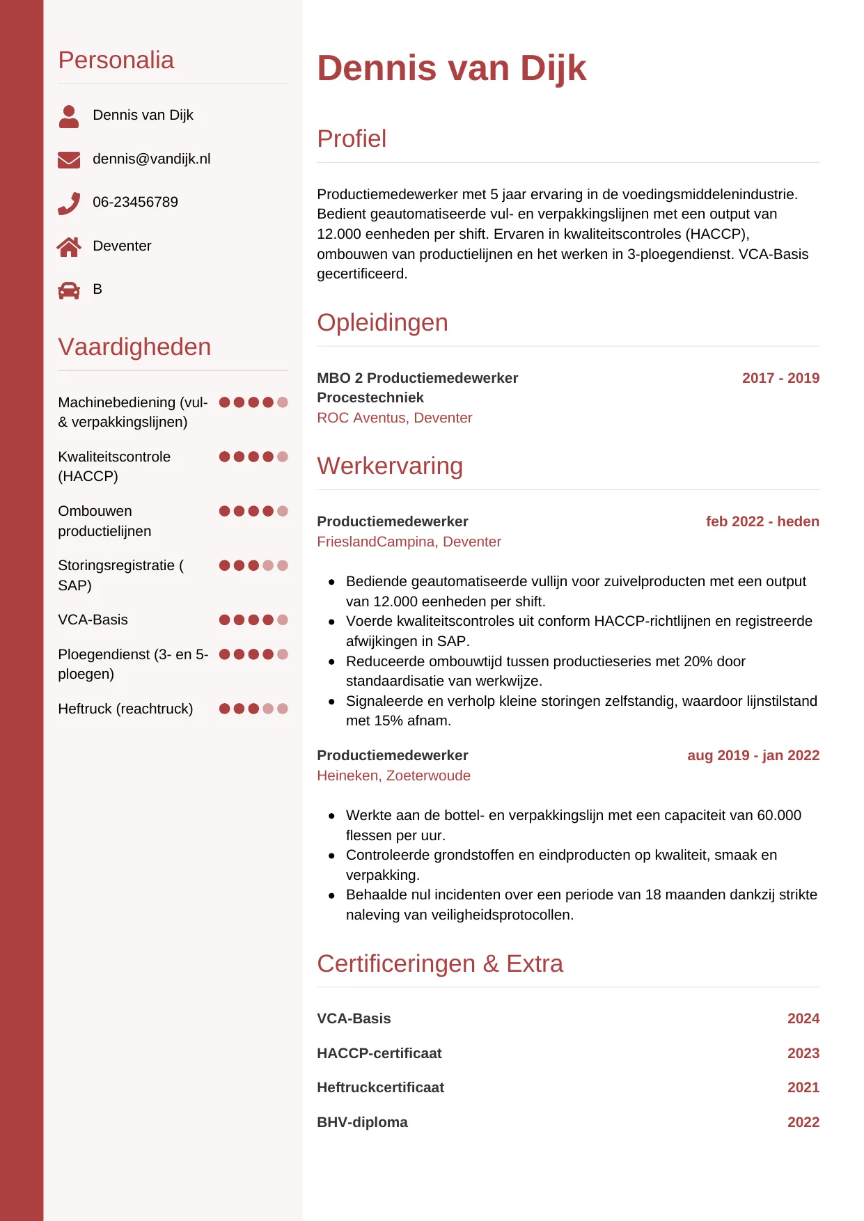 CV Verticaal voor productiemedewerker