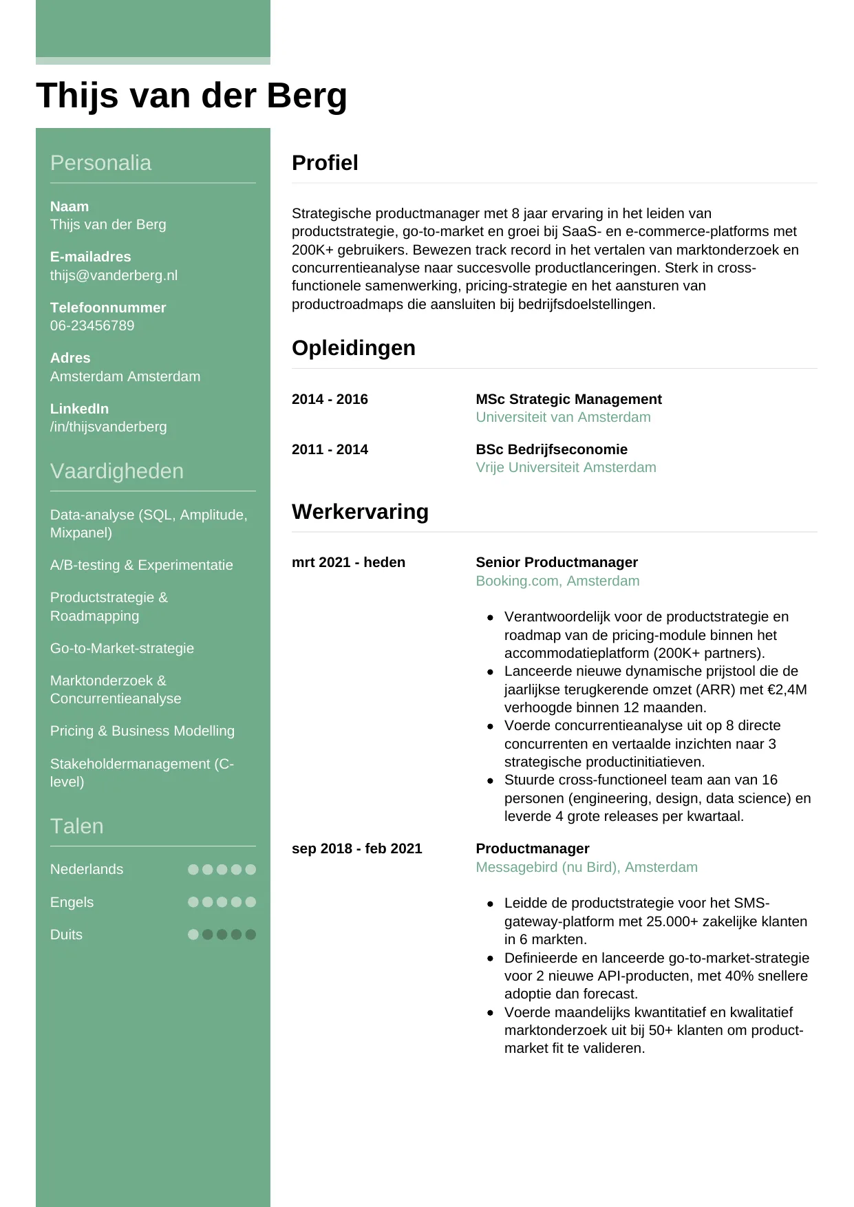 CV Casual voor productmanager