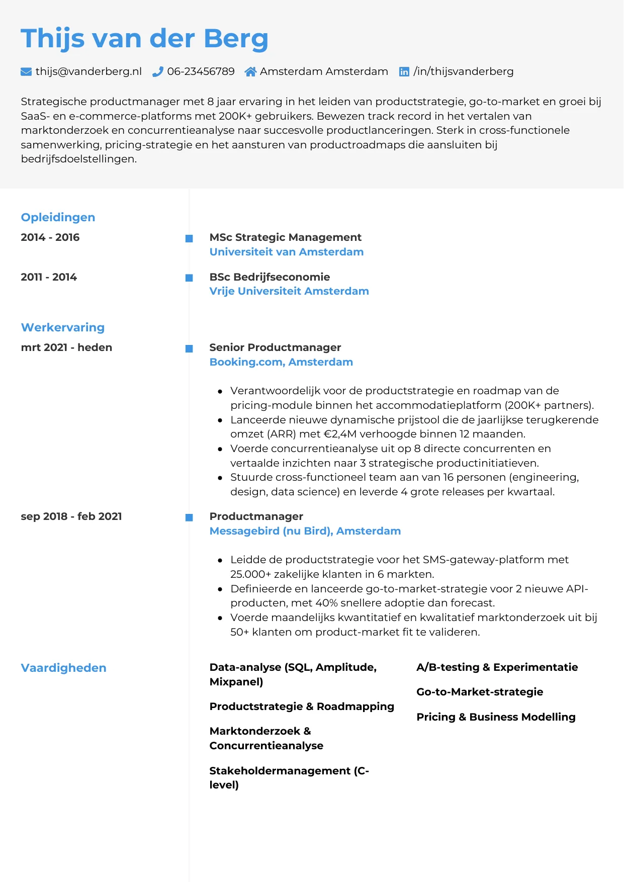 CV Chrono voor productmanager