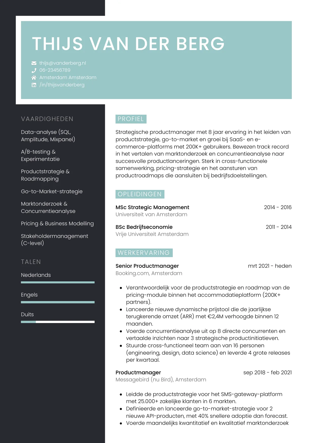CV Elegant voor productmanager
