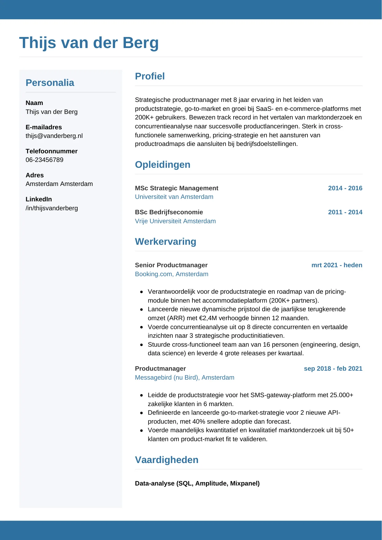 CV Horizontaal voor productmanager