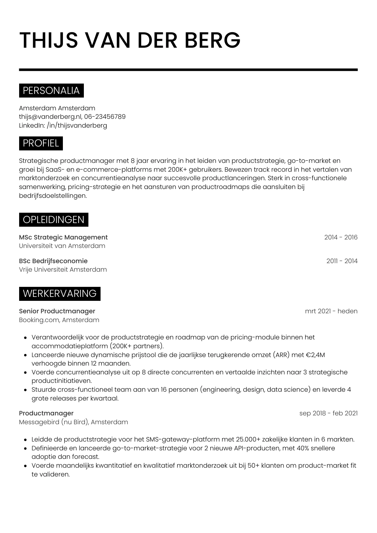 CV Metro voor productmanager