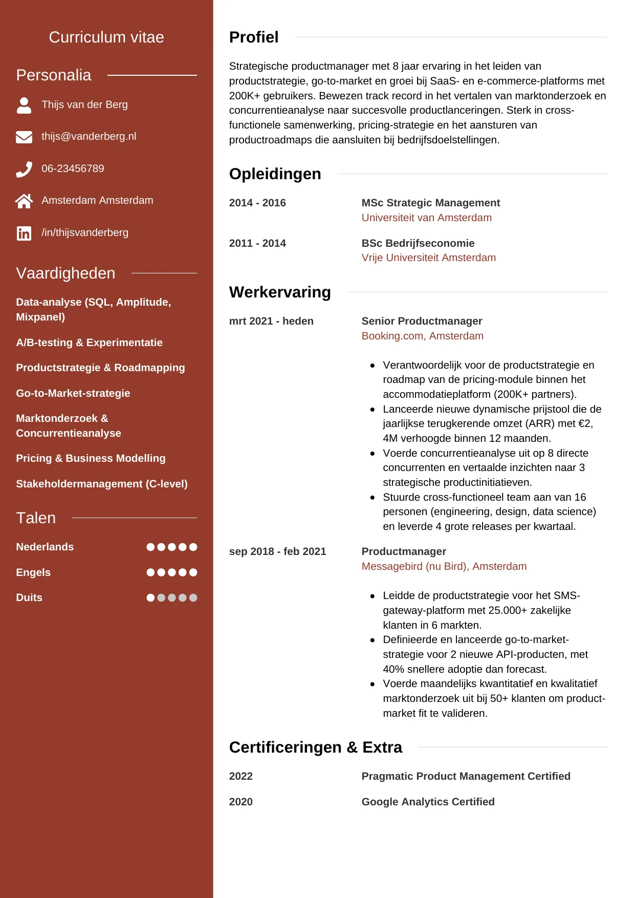 CV Modern voor productmanager
