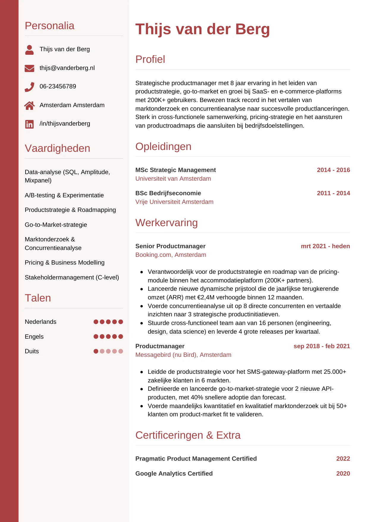 CV Verticaal voor productmanager