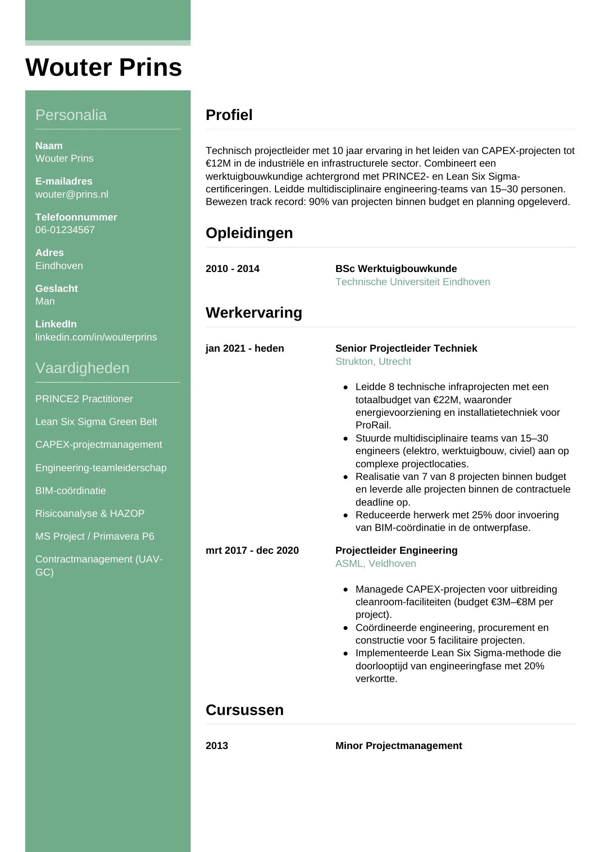 CV Casual voor projectleider techniek