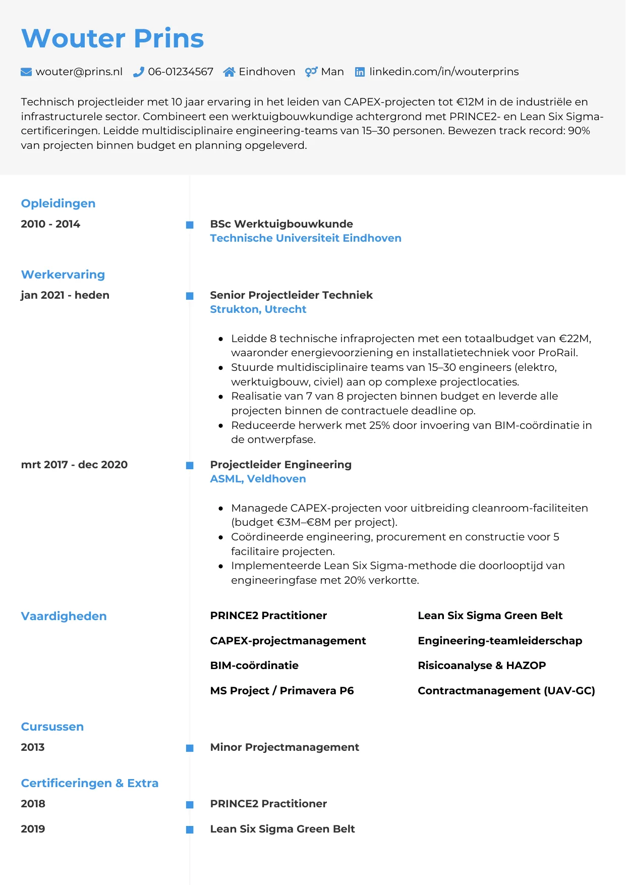 CV Chrono voor projectleider techniek