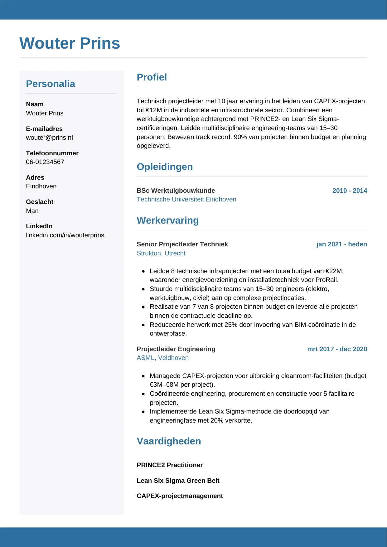 CV Horizontaal voor projectleider techniek