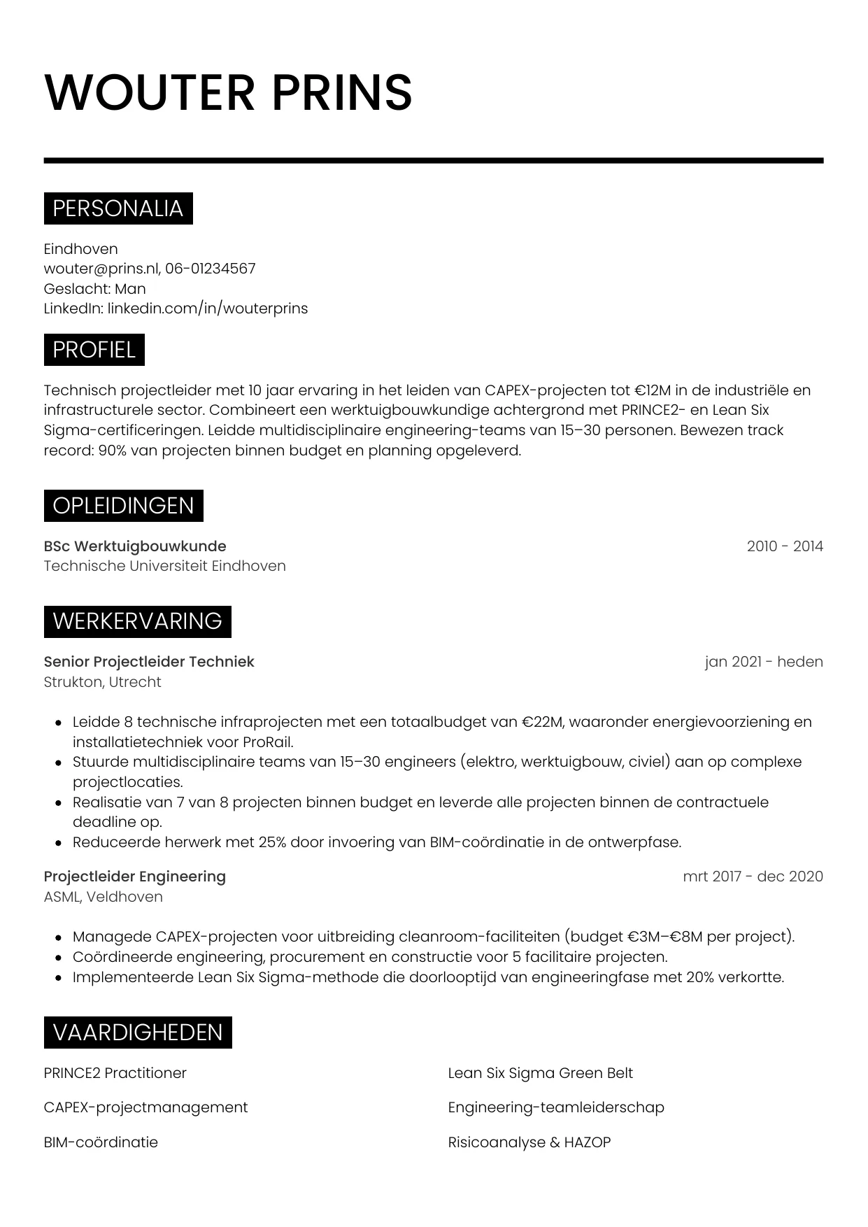 CV Metro voor projectleider techniek