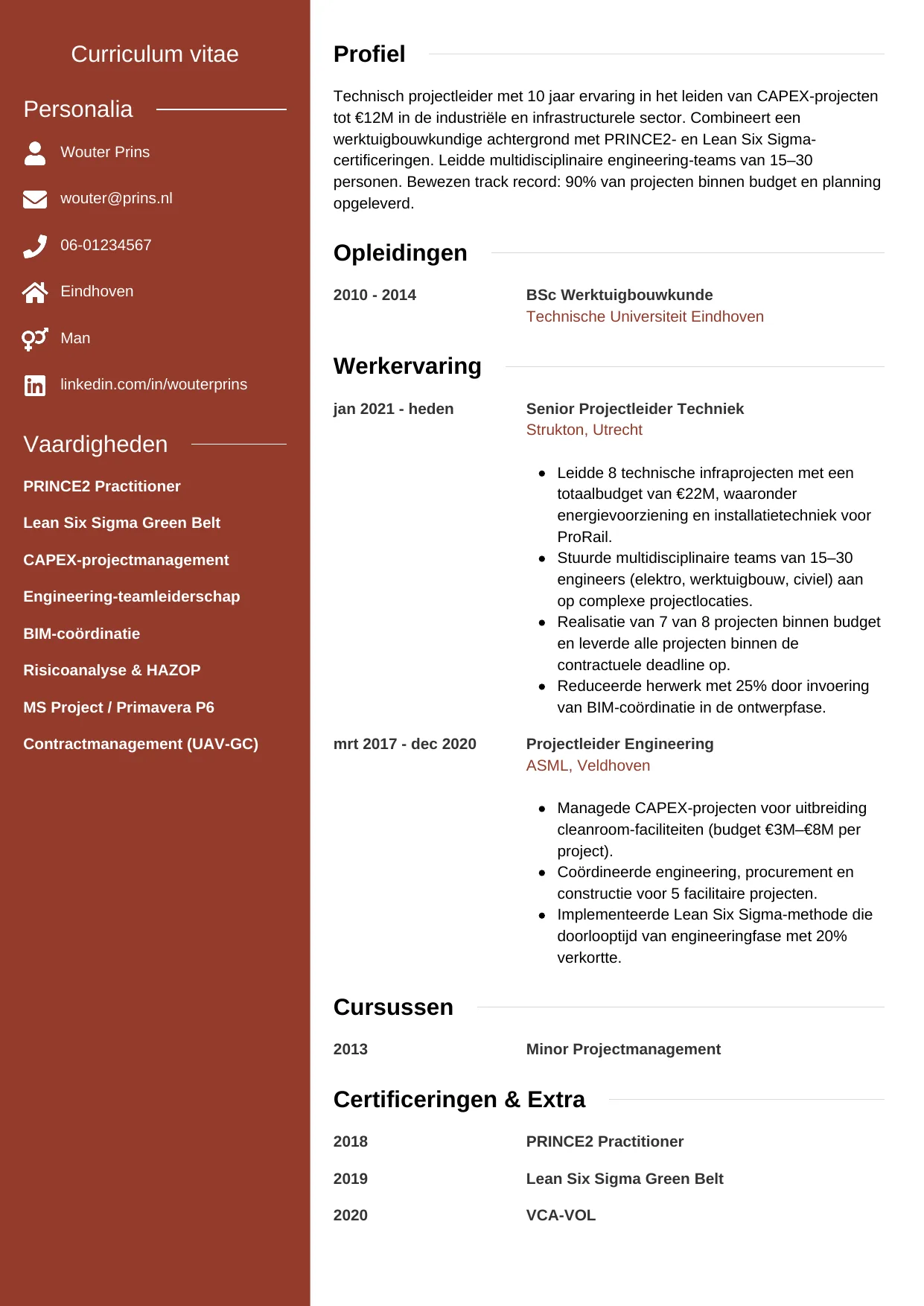 CV Modern voor projectleider techniek