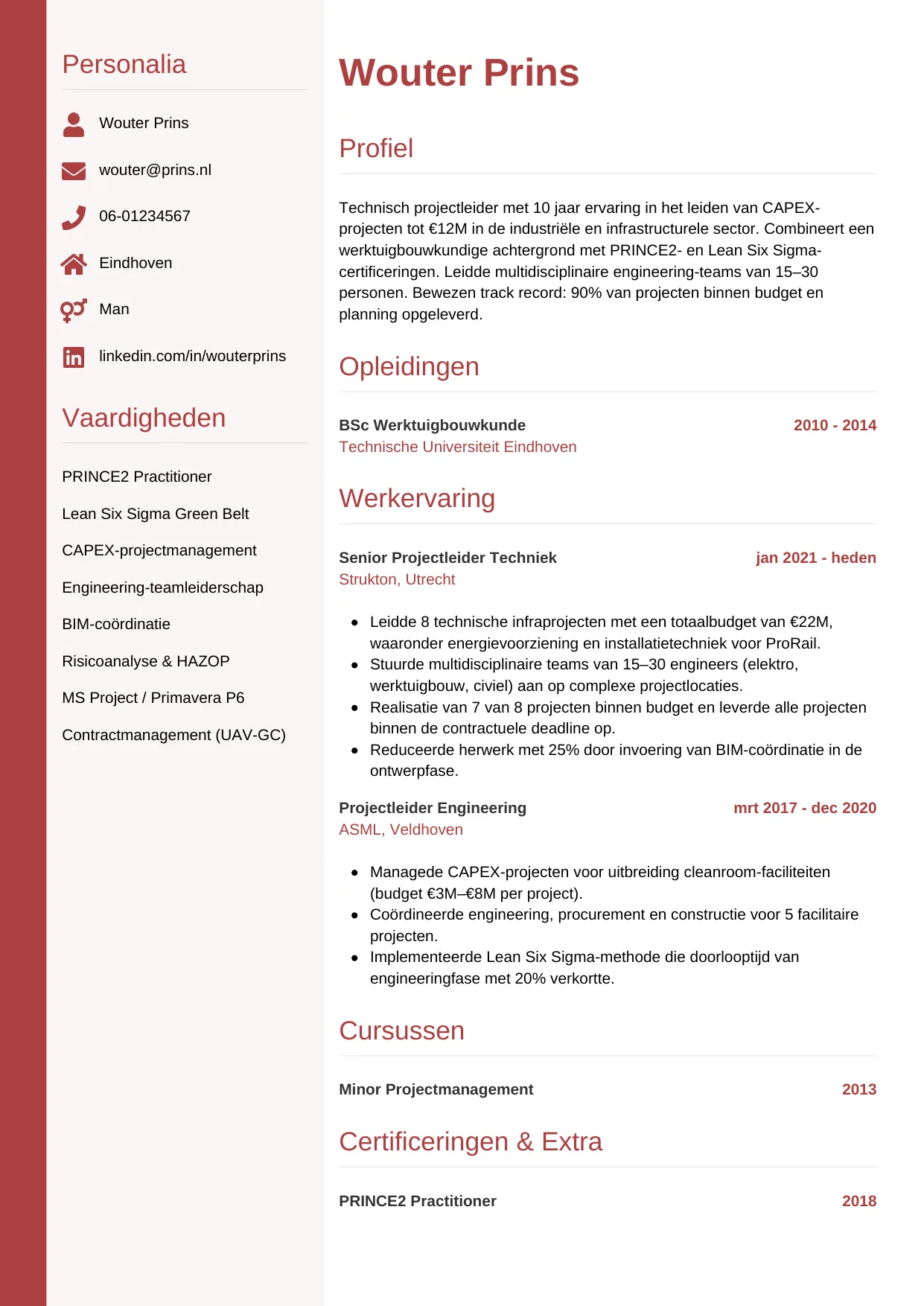 CV Verticaal voor projectleider techniek