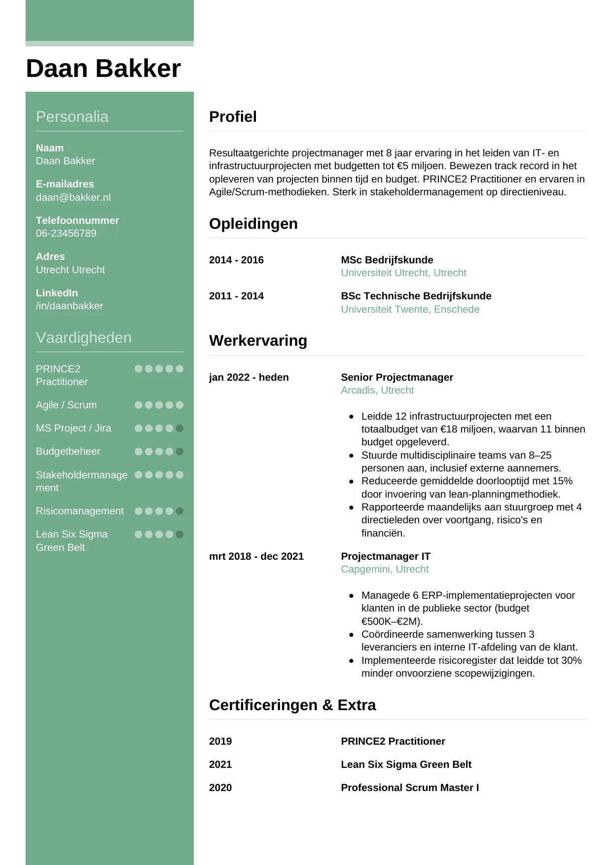 CV Casual voor projectmanager