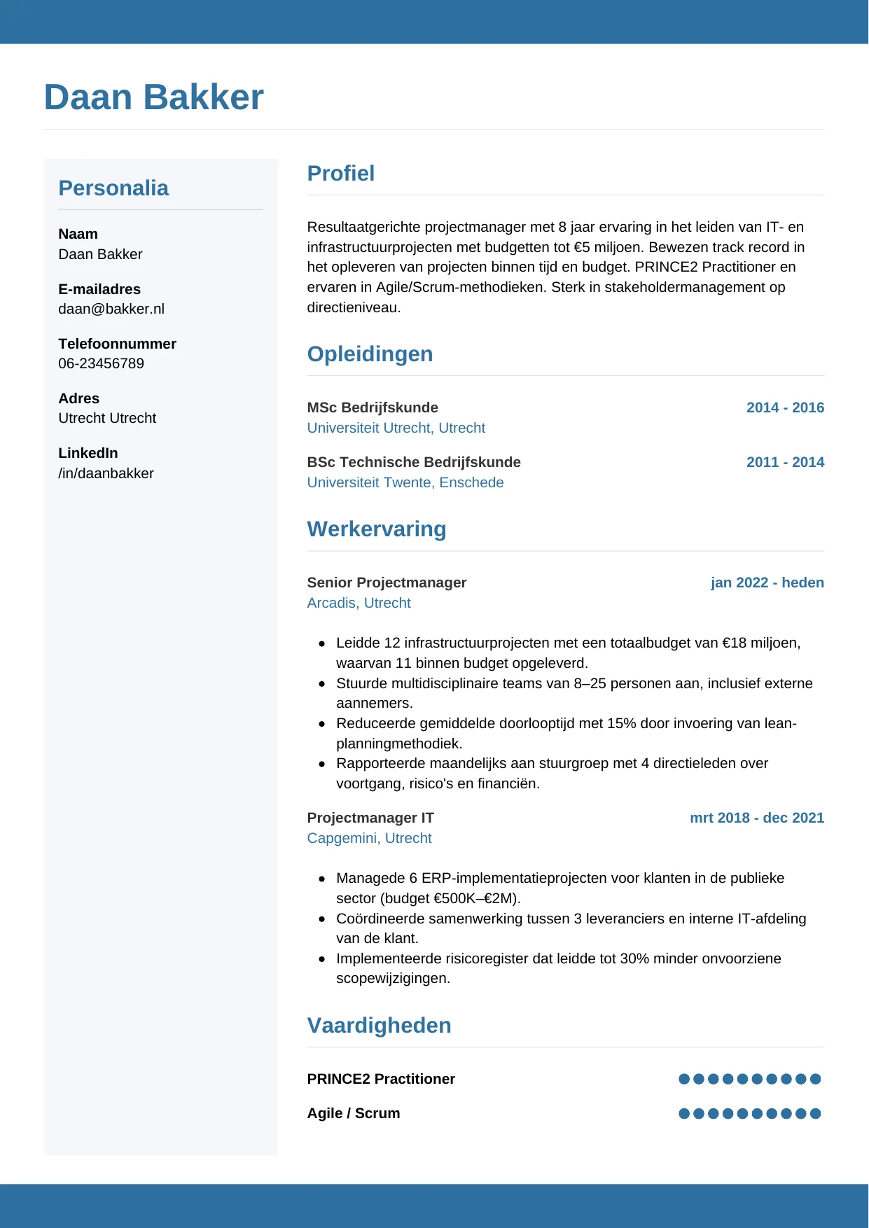 CV Horizontaal voor projectmanager