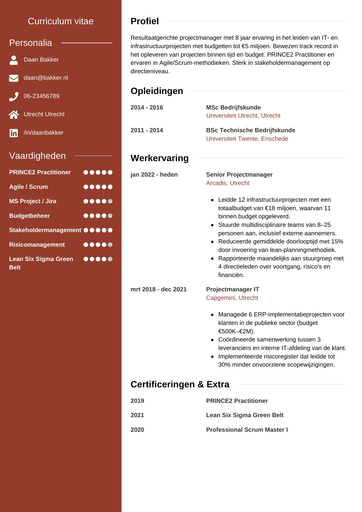CV Modern voor projectmanager