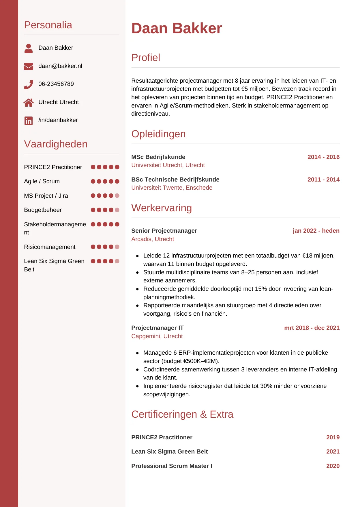 CV Verticaal voor projectmanager