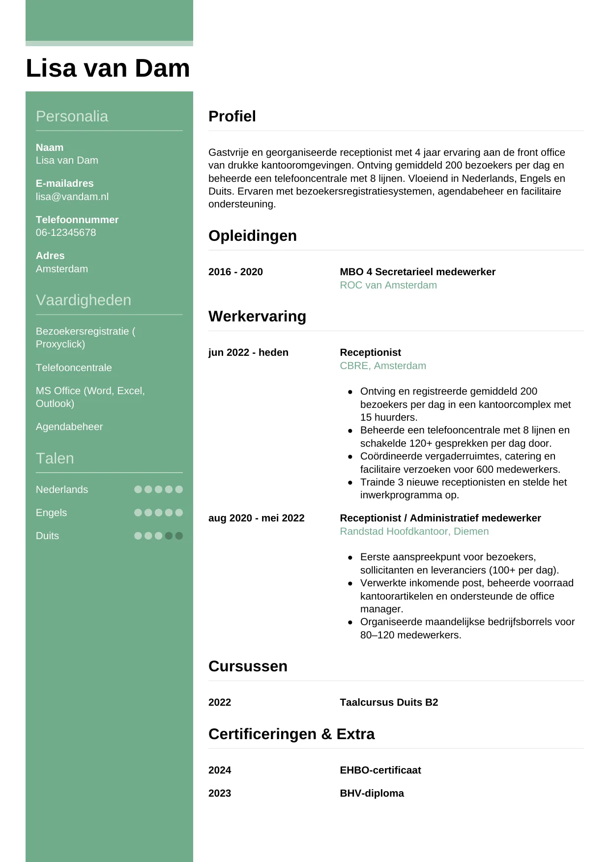 CV Casual voor receptionist